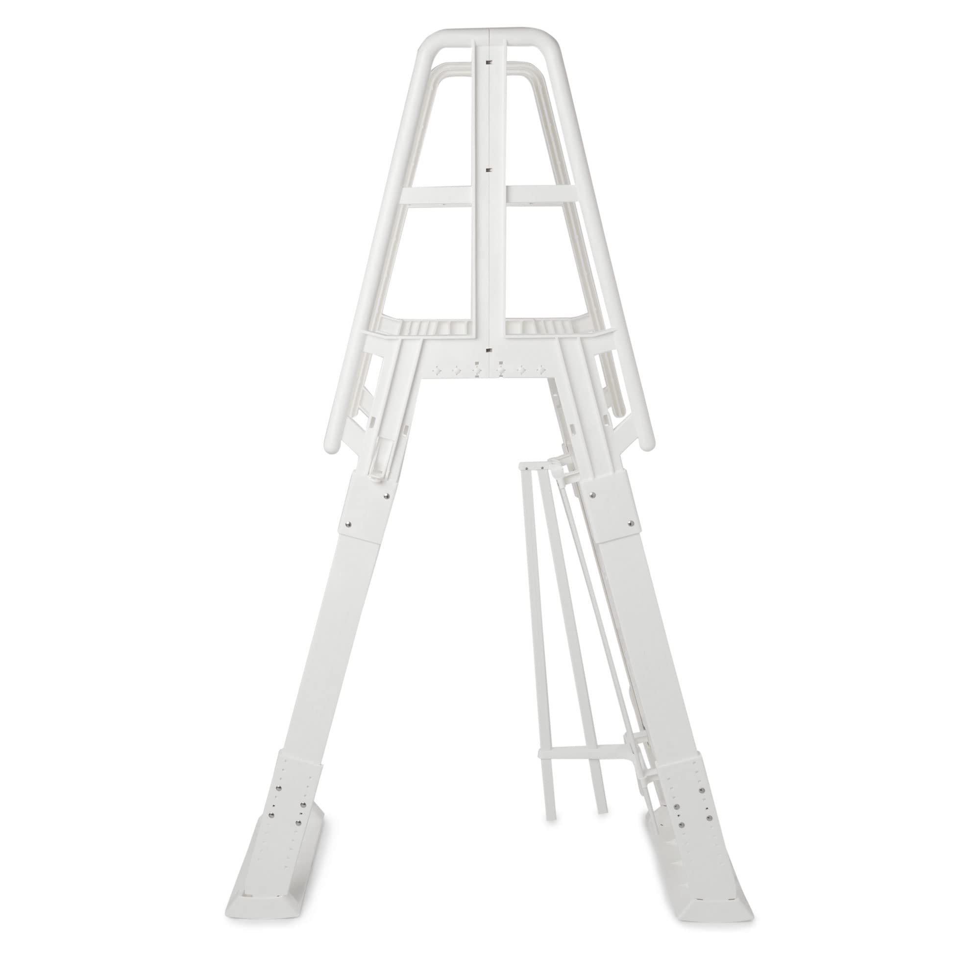 Vinyl Works SLA A-Frame 48-56 Inch Adjustable Above Ground Pool Ladder with Slide Lock Safety Barrier & Handrails - White | Easy Entry/Exit for Inground & Above Ground Swimming Pools | Perfect for Backyard, Family Use & Summer Fun