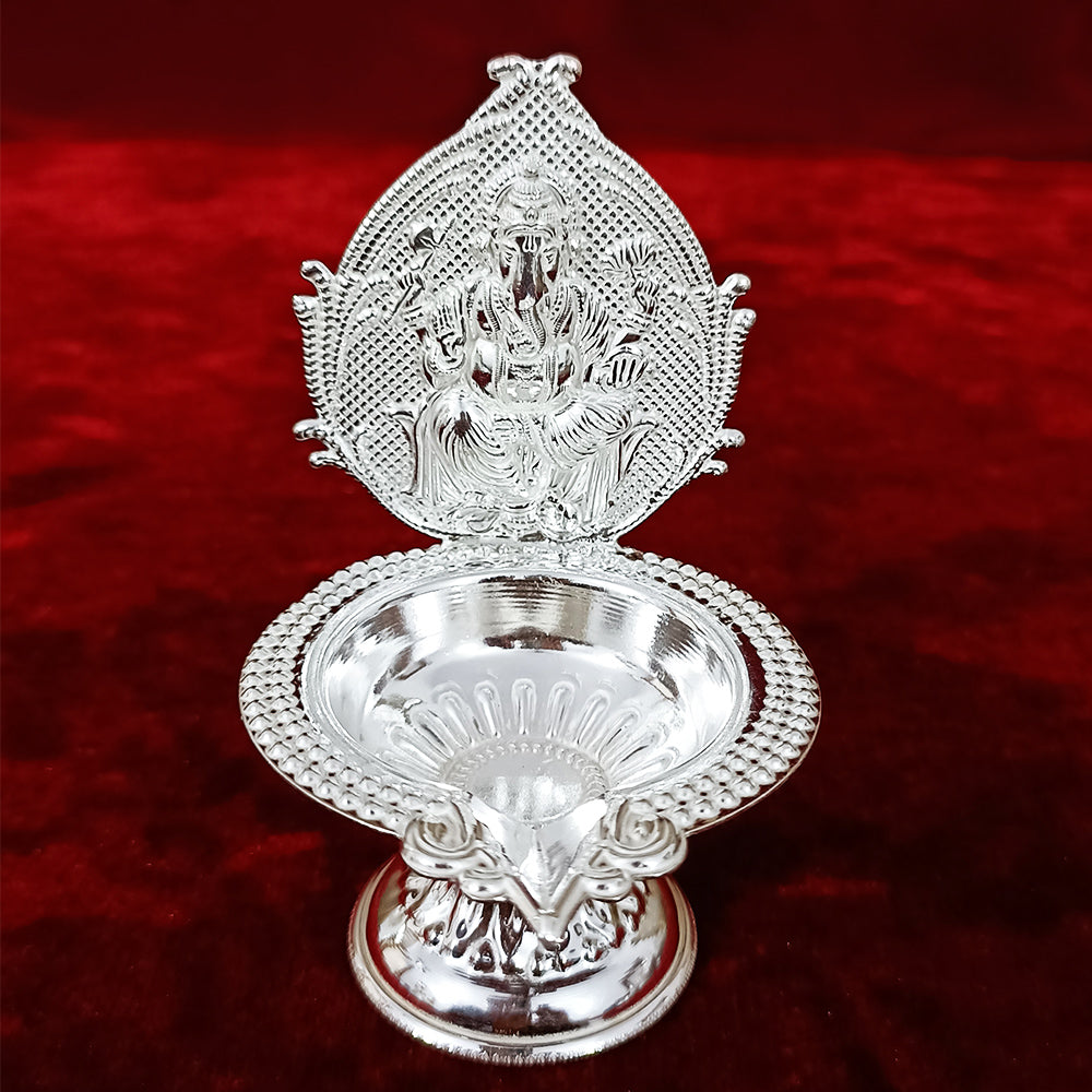 925 Sterling Silver Ganesha Diya for Pooja - Hindu Prayer Lamp for Diwali, Ganesh Chaturthi & Home Decor (Design 3) - Perfect for Festivals, Temple Offerings & Spiritual Ceremonies