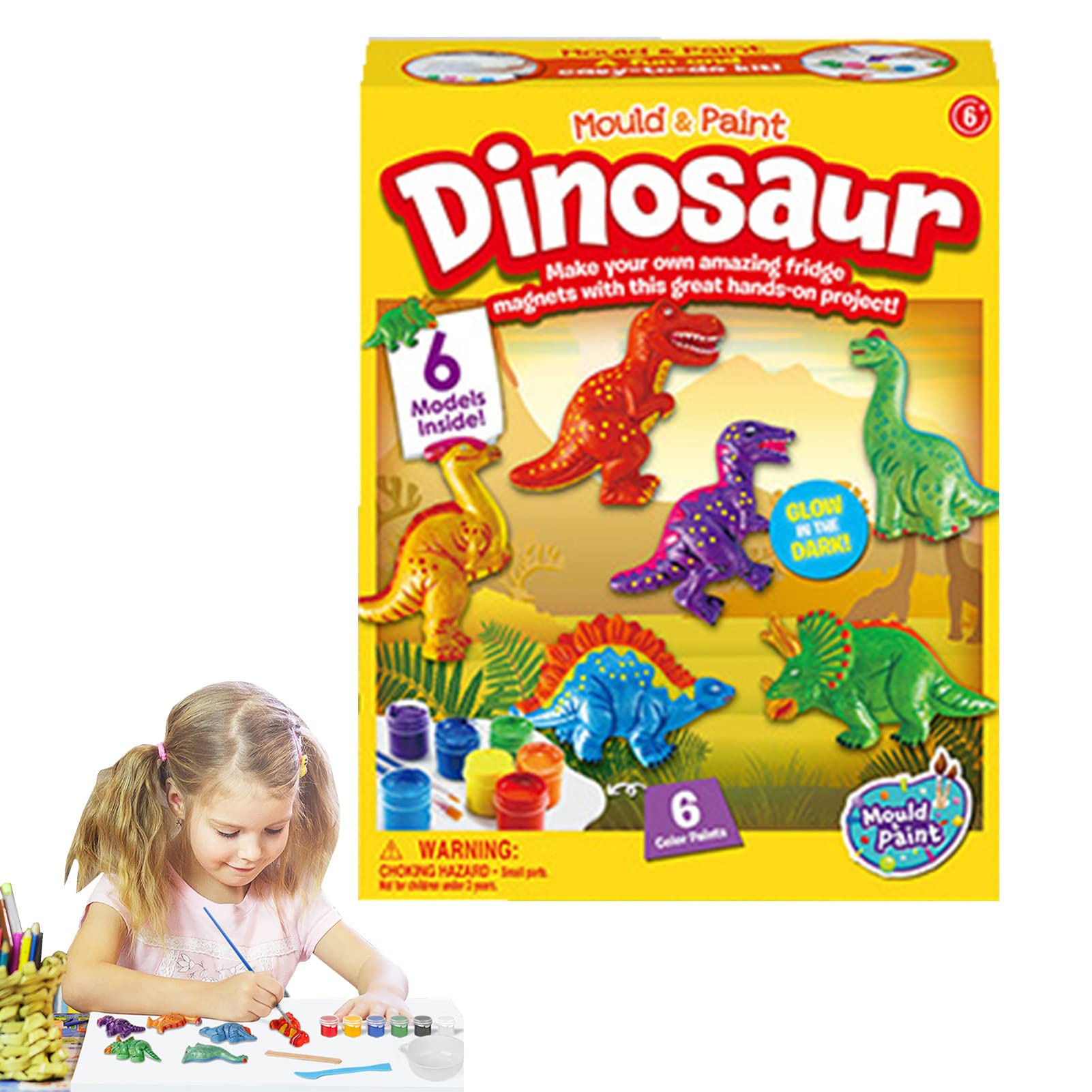 Dinosaur Painting Kit for Kids - 5 Pcs DIY Dinosaur Crafts Set with 6 White Dinosaur Figures, Art Supplies for Boys & Girls | Creative Dino World Activity, Perfect Gift for Birthday & Classroom Projects