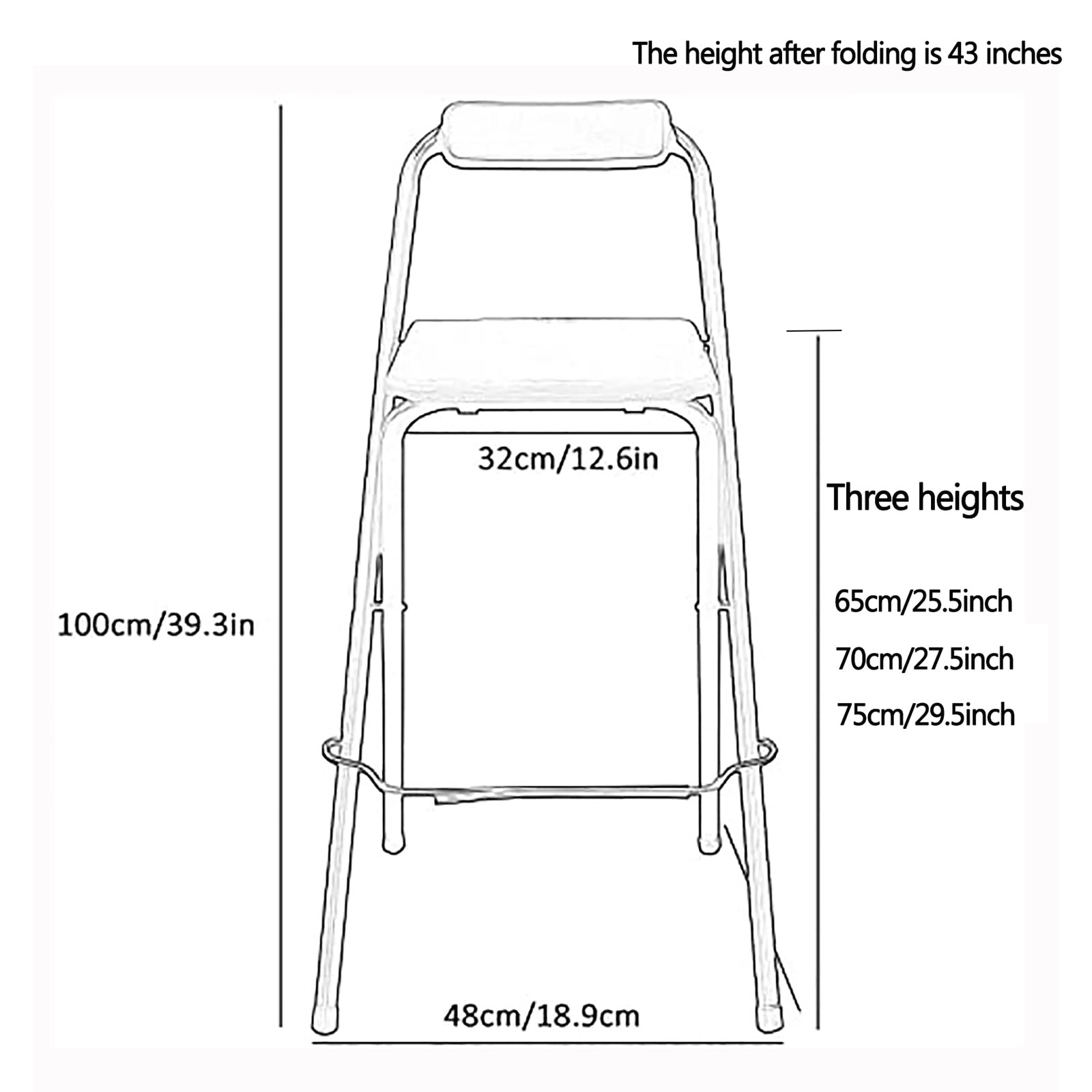 Foldable Padded Bar Stool with Backrest & Footrest - Counter Height Adjustable Stool for Kitchen, Game Room, Bar, or Outdoor Use - Space Saving Collapsible Design (1 PC)