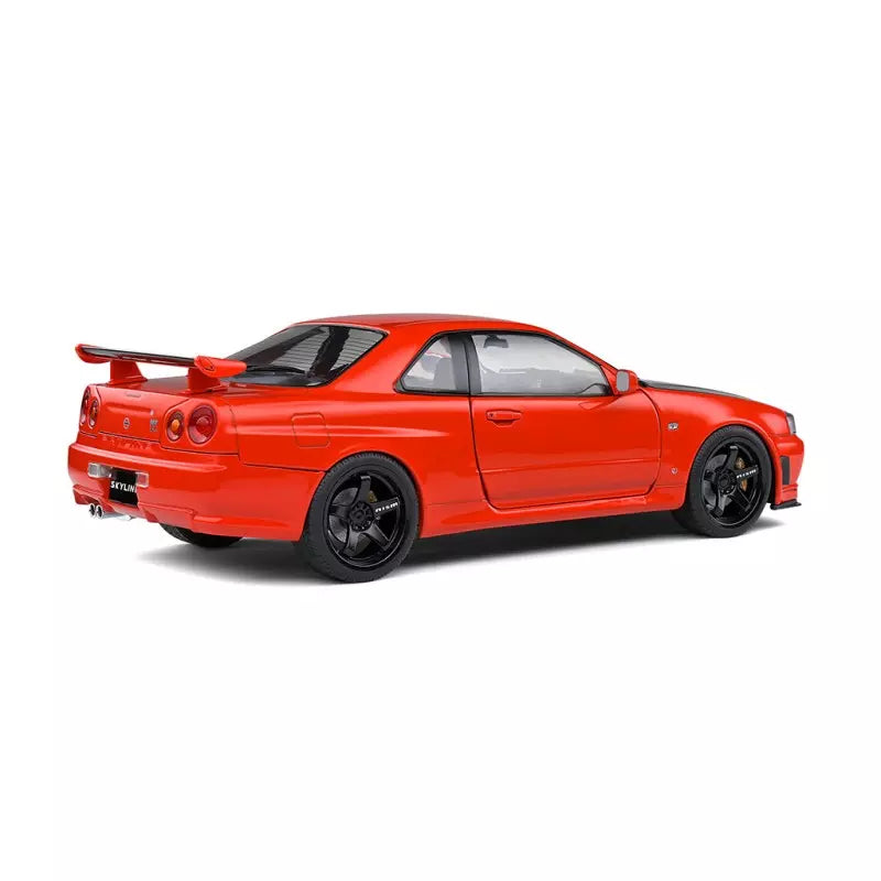 1:18 Scale Solido Nissan Skyline GT-R R34 Diecast Model Car - Active Red - Collectible Sports Car for Display & Racing Enthusiasts - Perfect for Home Decor, Office Display & Car Collection Showcase