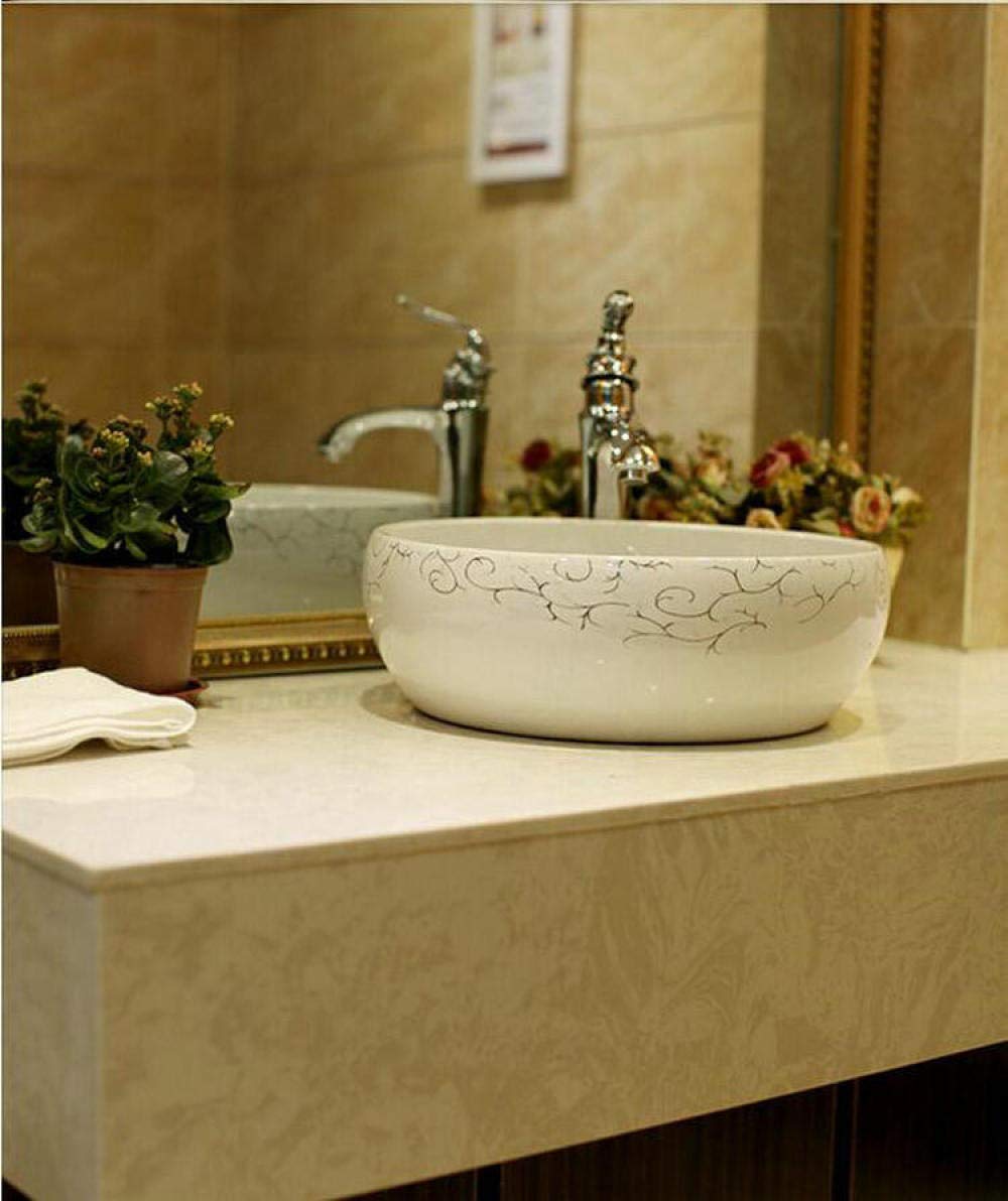 Modern Ceramic Vessel Sink - Round White Bathroom Countertop Basin with Artistic Gold Liner | Perfect for Powder Rooms, Guest Baths & Luxury Home Renovations