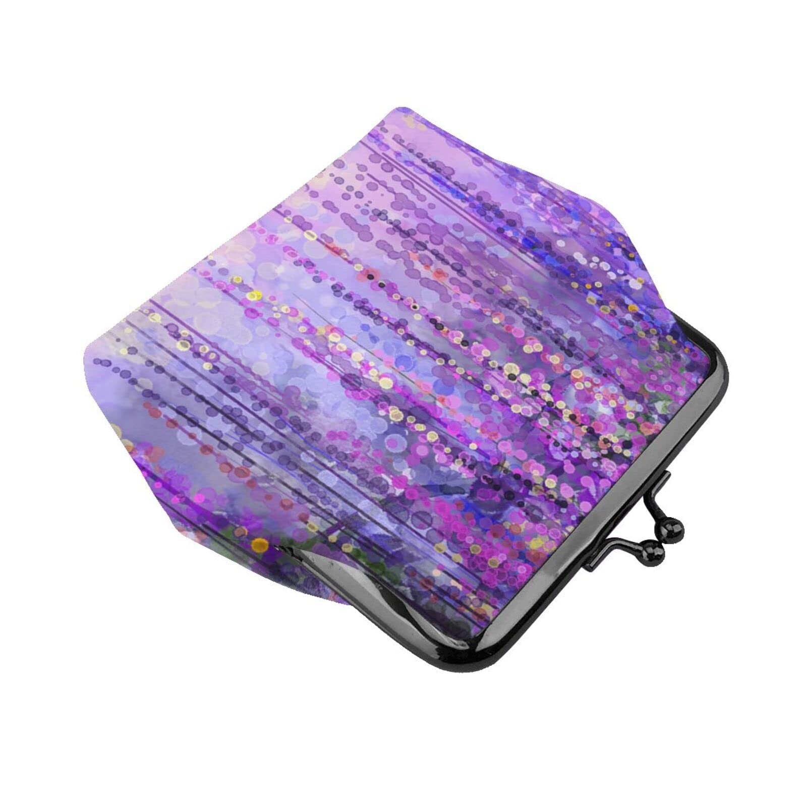 Spring Purple Violet Flowers Wisteria PU Leather Buckle Coin Purse - Kiss-Lock Change Wallet for Girls | Perfect for School, Travel & Gift Giving