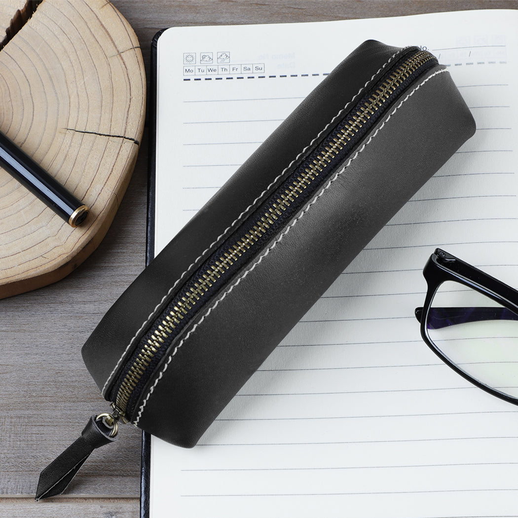 Handmade Unisex Leather Glasses Case & Pen Holder - Premium Eyewear and Writing Accessories Organizer for Travel, Office, and Daily Use