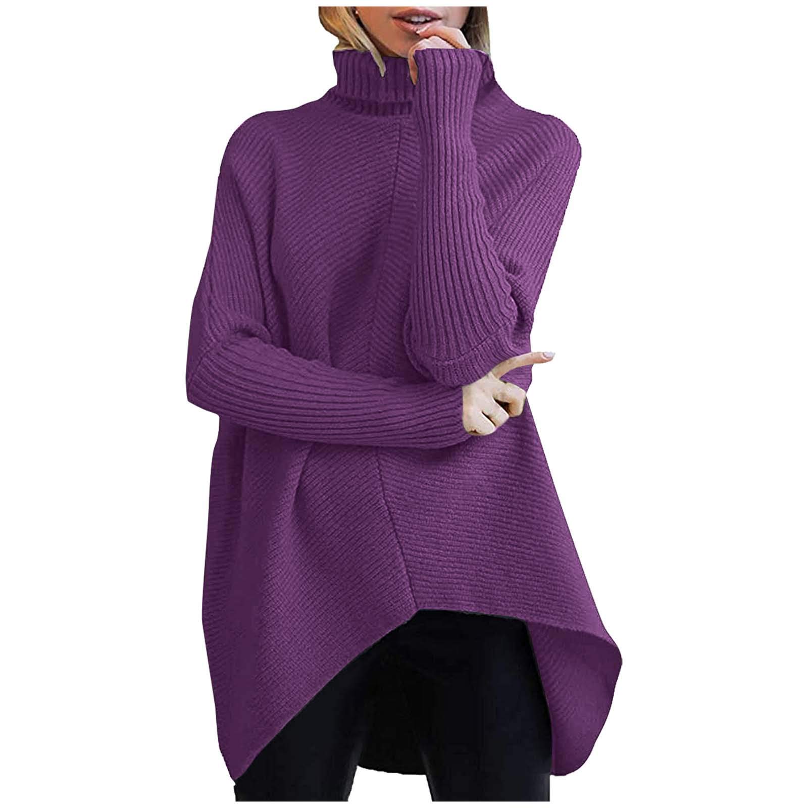 Keeljoyplay Women's Turtleneck Sweater - Long Batwing Sleeve Loose Knit Ribbed Asymmetrical Pullover Tunic Top for Fall & Winter | Casual Office Wear, Date Night Outfit, Holiday Party Fashion