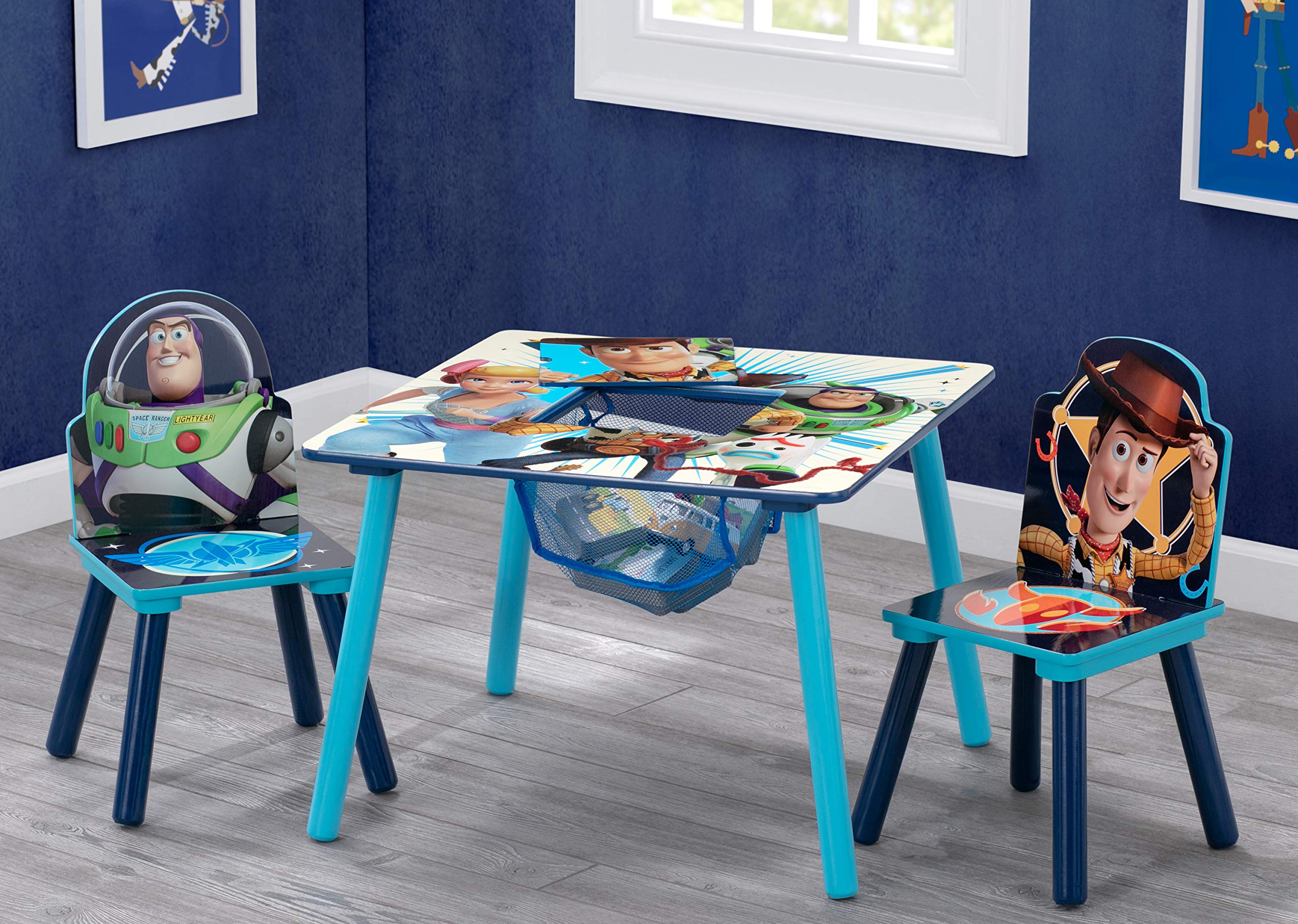 Delta Children Toy Story 4 Kids Table and Chair Set with Storage (2 Chairs Included) & 6-Bin Toy Organizer - Perfect for Arts & Crafts, Homeschooling, Homework, Playroom & Preschool Activities