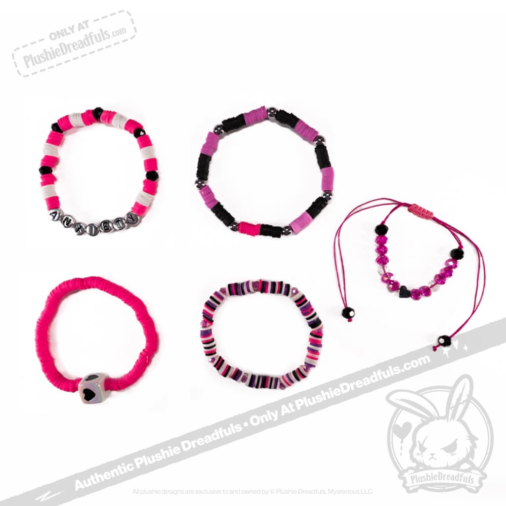 Plushie Dreadfuls Pink Anxiety Rabbit Stacking Friendship Bracelet - Cute Stress Relief Gift for Women, Girls | Anxiety Awareness, Self-Care, BFF Matching Jewelry