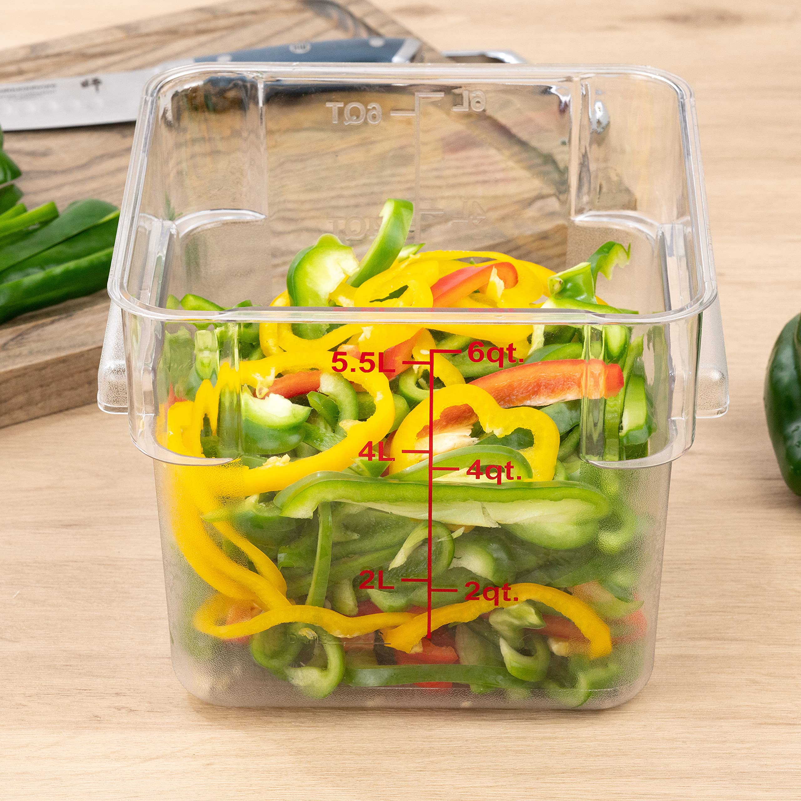 Met Lux 6 Quart Brine Bucket - Square Marinating Container with Volume Markers & Built-In Handle | Clear & Red Plastic Dough Rising Bucket | Freezer-Safe for Meat, Pickles & Bread Making | Perfect for Home Chefs & Meal Prep