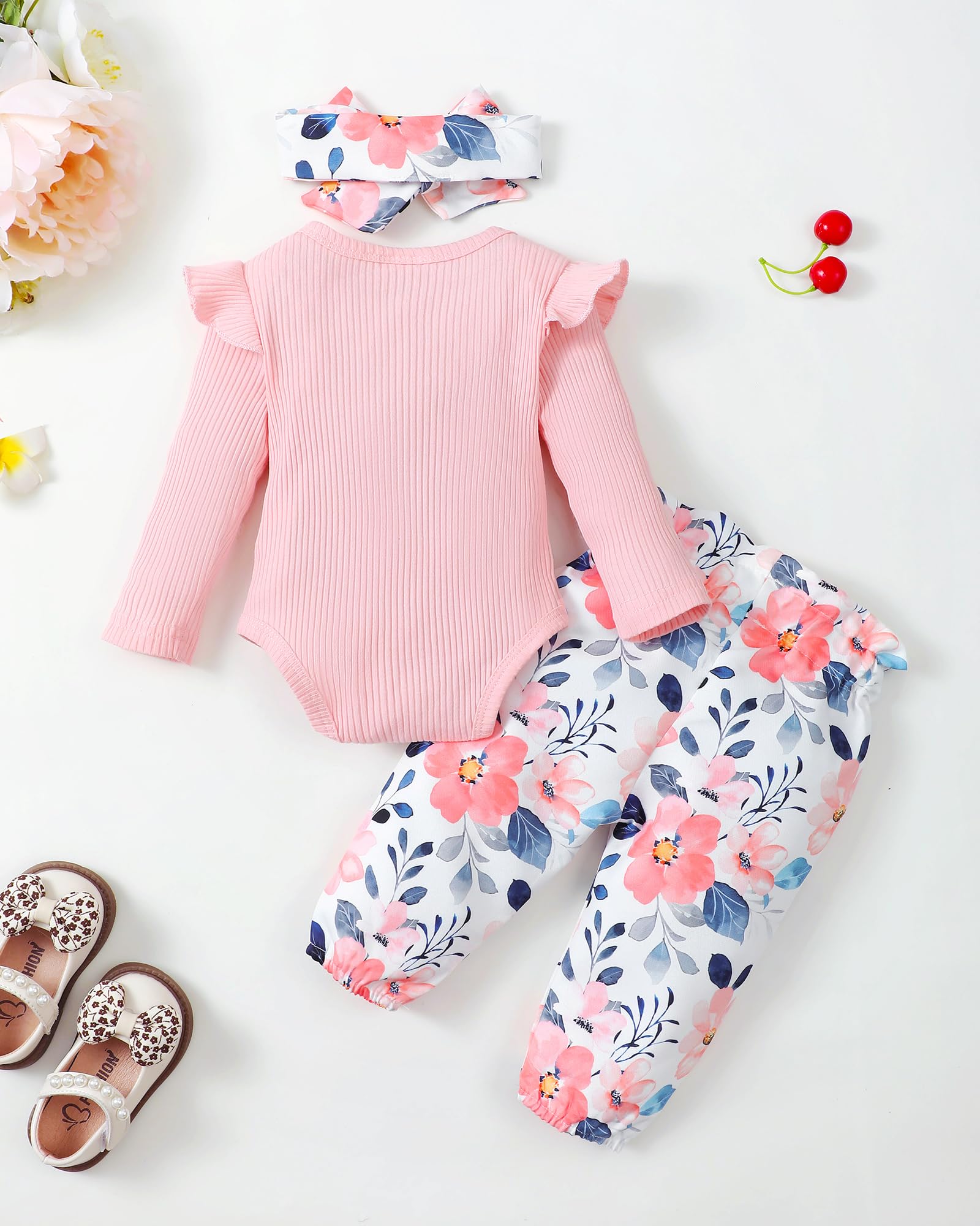 Adorable Baby Girl Clothes Set - Long Sleeve Romper & Pants Outfit for Newborns & Infants | Soft & Cozy Fall/Winter Wear | Perfect for Daily Outings, Family Photos & Special Occasions