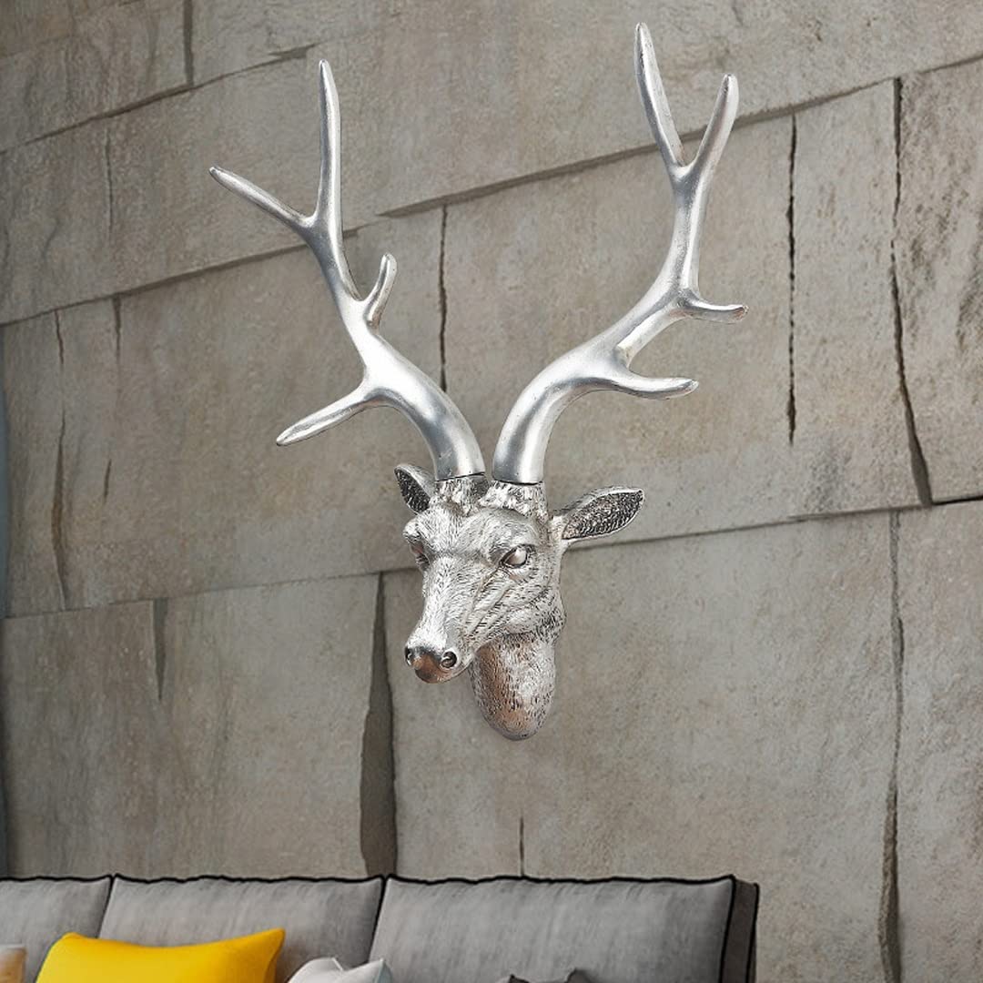 Silver Deer Head Wall Sculpture - Modern Resin Animal Sculpture for Home & Office Decor - Perfect for Living Room, Bedroom, Study & Cabin Wall Art