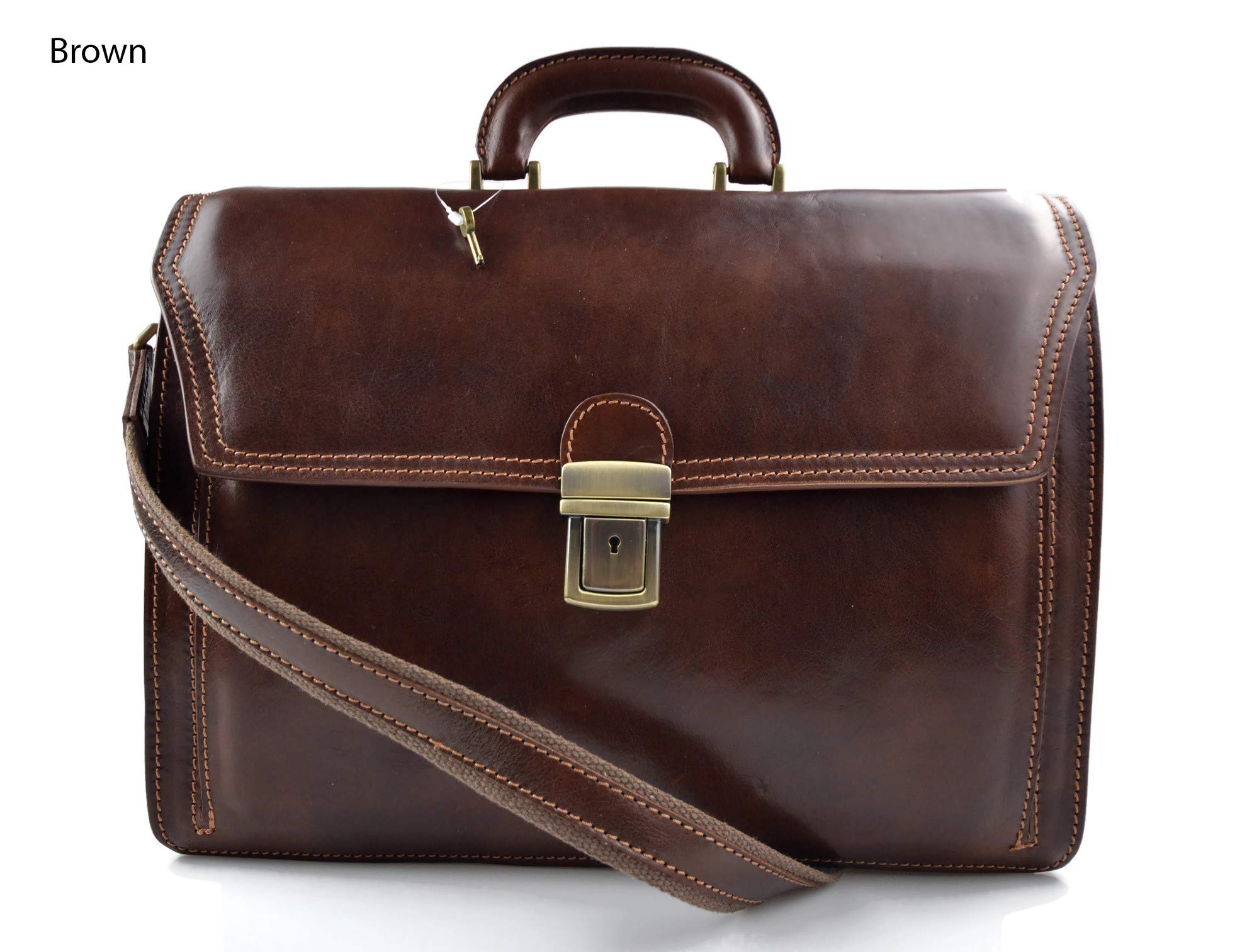 Premium Genuine Leather Briefcase for Men & Women - Professional Office Shoulder Bag, Business Messenger Satchel in Brown - Ideal for Work, Travel & Conference Meetings