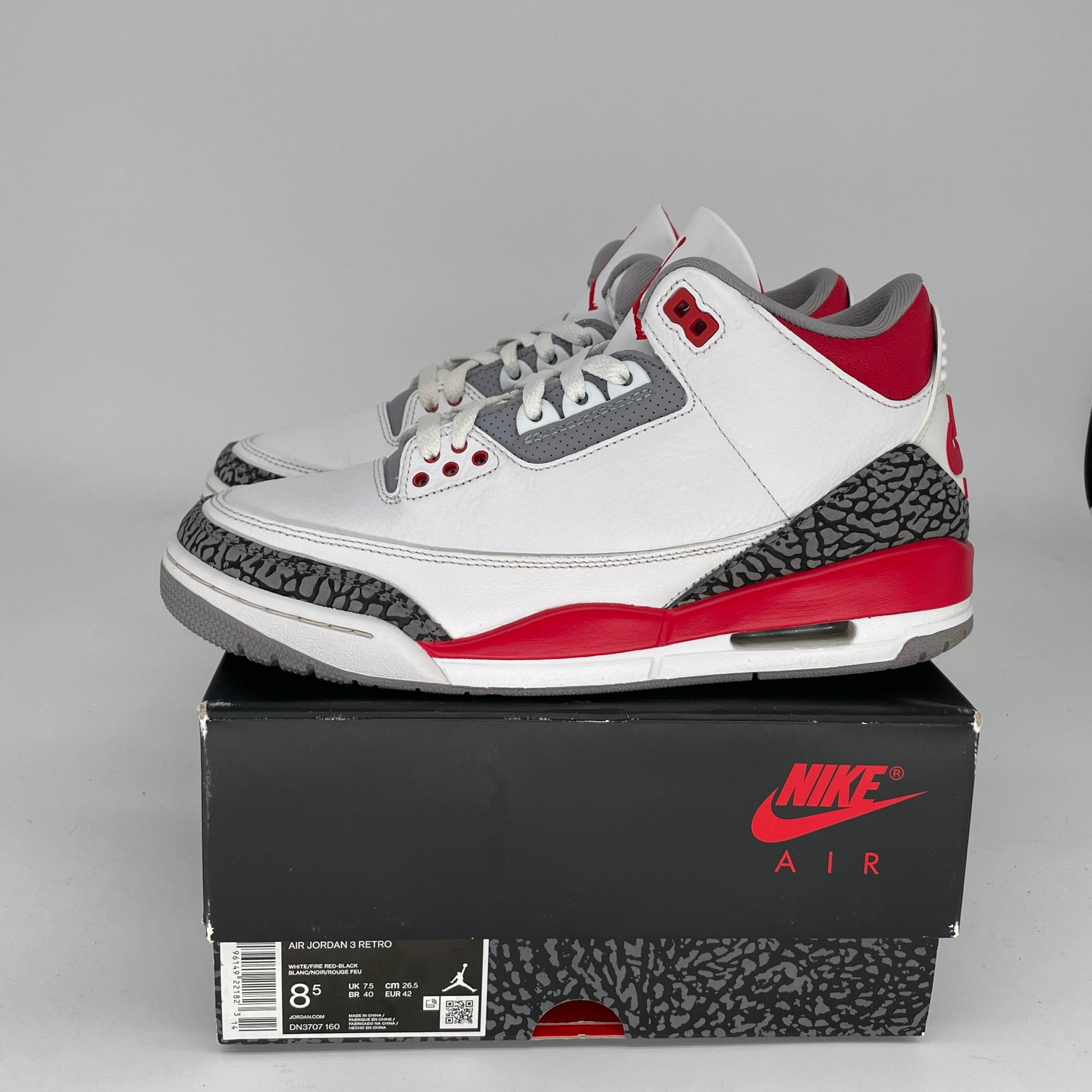 AIR JORDAN 3 Retro Fire Red Men's Basketball Shoes Size 8.5 DN3707-160 - Perfect for Streetwear, Sneaker Collection & Casual Wear
