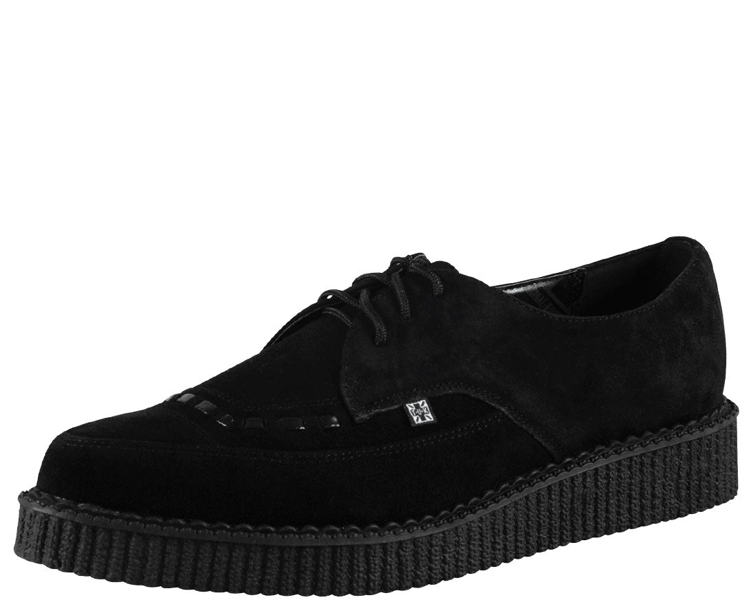 T.U.K Black Tie Suede Pointed Creeper Shoes - Vintage Punk Rock Style for Women & Men | Perfect for Concerts, Parties & Alternative Fashion