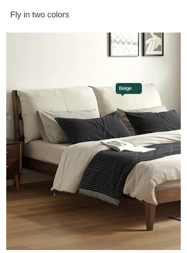 Premium Black Walnut Solid Wood Bed Frame - Queen Size Platform Bed with Soft Upholstered Headboard | Modern Bedroom Furniture for Master & Guest Rooms