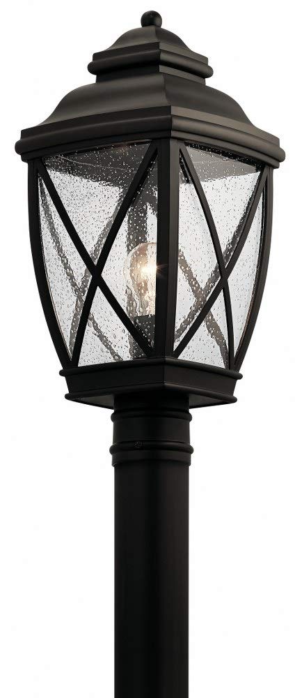 Kichler Tangier 19.75 Inch 1-Light Outdoor Post Light with Clear Seeded Glass in Olde Bronze - Perfect for Porch, Patio, Garden, and Pathway Lighting