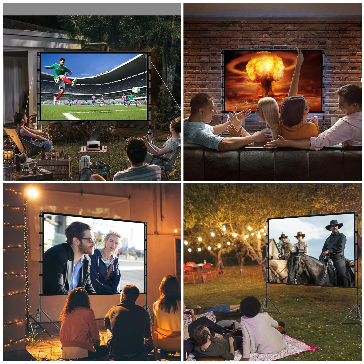 TOWOND 120 Inch Portable Projector Screen with Stand - 16:9 HD 4K Wrinkle-Free Outdoor Movie Screen with Black Backing & Carry Bag for Backyard, Indoor Home Theater and Camping Movie Nights