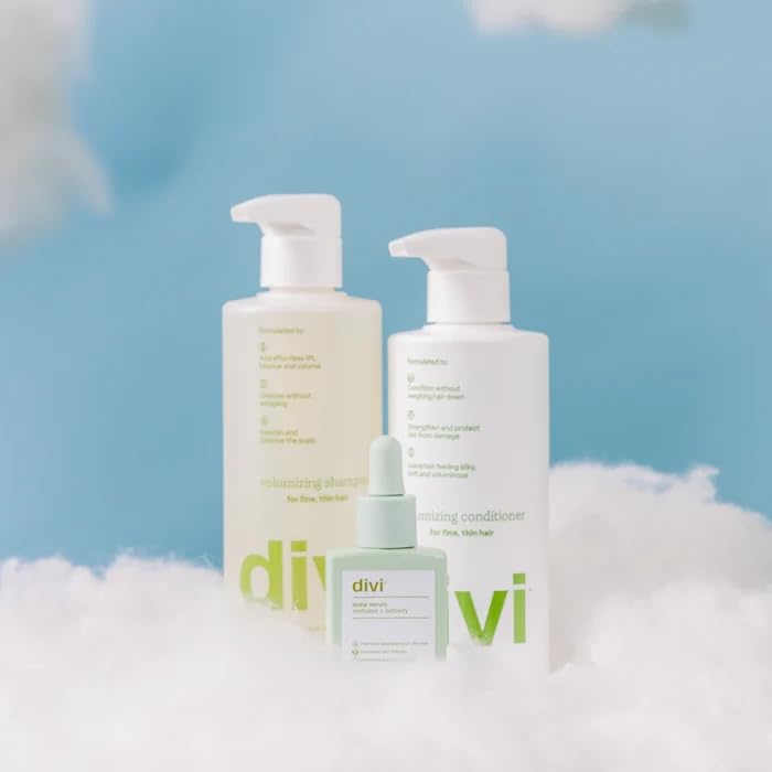 Divi Volumizing Hair Care Starter Bundle for Women & Men - Volumizing Shampoo, Conditioner & Scalp Serum Set for Fuller, Healthier Hair - Lightweight Formula for Fine & Thinning Hair - 3 Piece Hair Growth Kit for Daily Use at Home or Salon