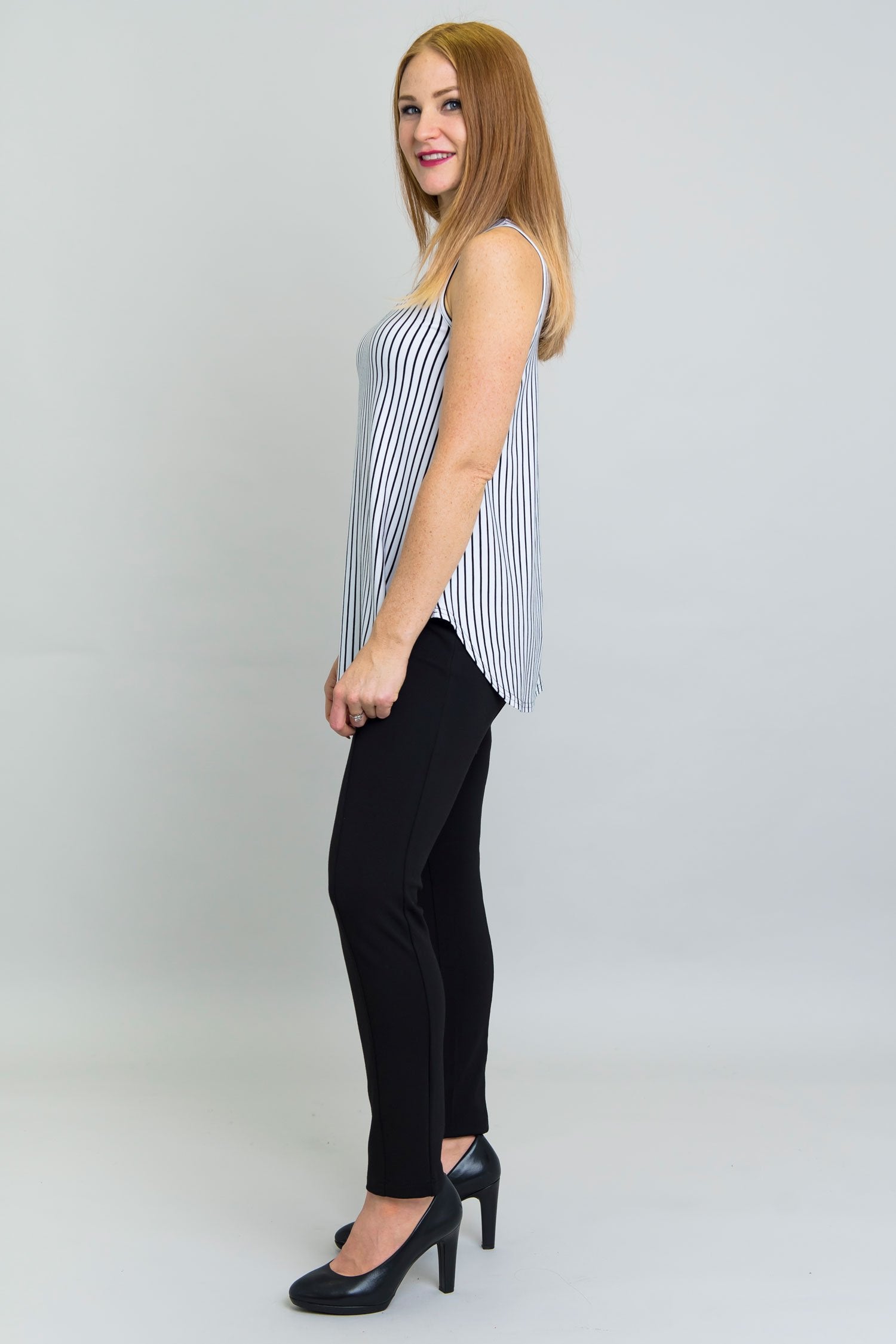Jazz Tank Top - White & Black Small Stripe Bamboo Fabric Women's Casual Shirt | Perfect for Summer Outfits, Beach Wear, and Music Festivals