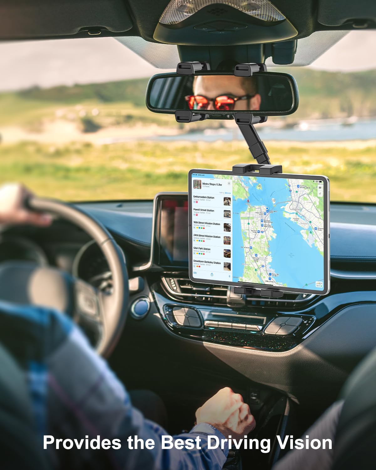 360° Rotatable & Retractable Car Rearview Mirror Tablet Holder - Universal Mount for 4.7