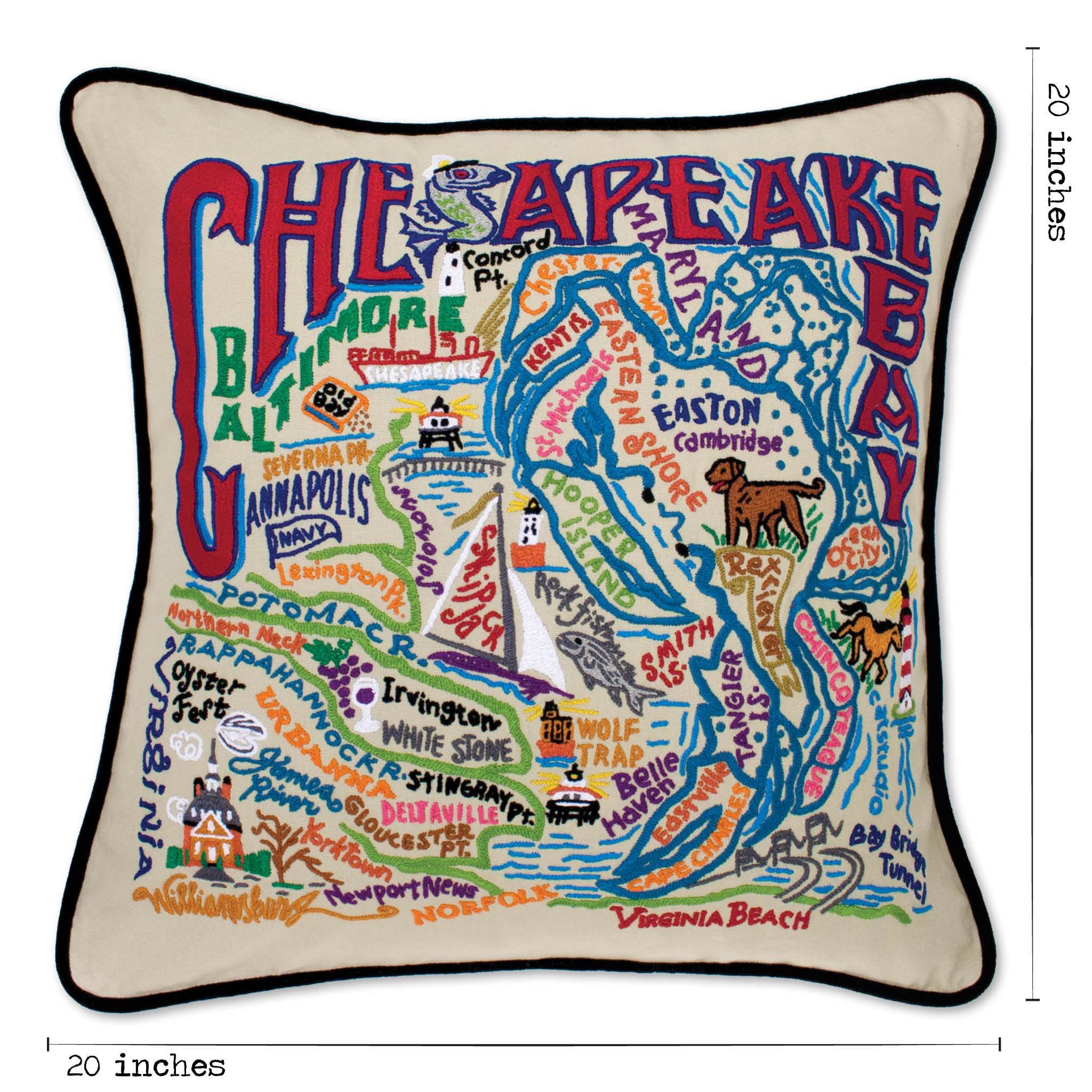 **Catstudio Chesapeake Bay Embroidered Decorative Throw Pillow - Coastal Home Decor, Accent Cushion for Sofa, Bed & Living Room**