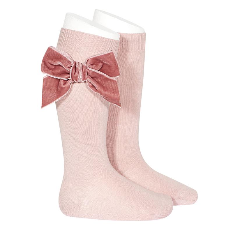 Soft Dusky Pink Velvet Bow Socks for Women - Elegant & Comfortable Knee-High Socks for Outfits, Gifts & Special Occasions