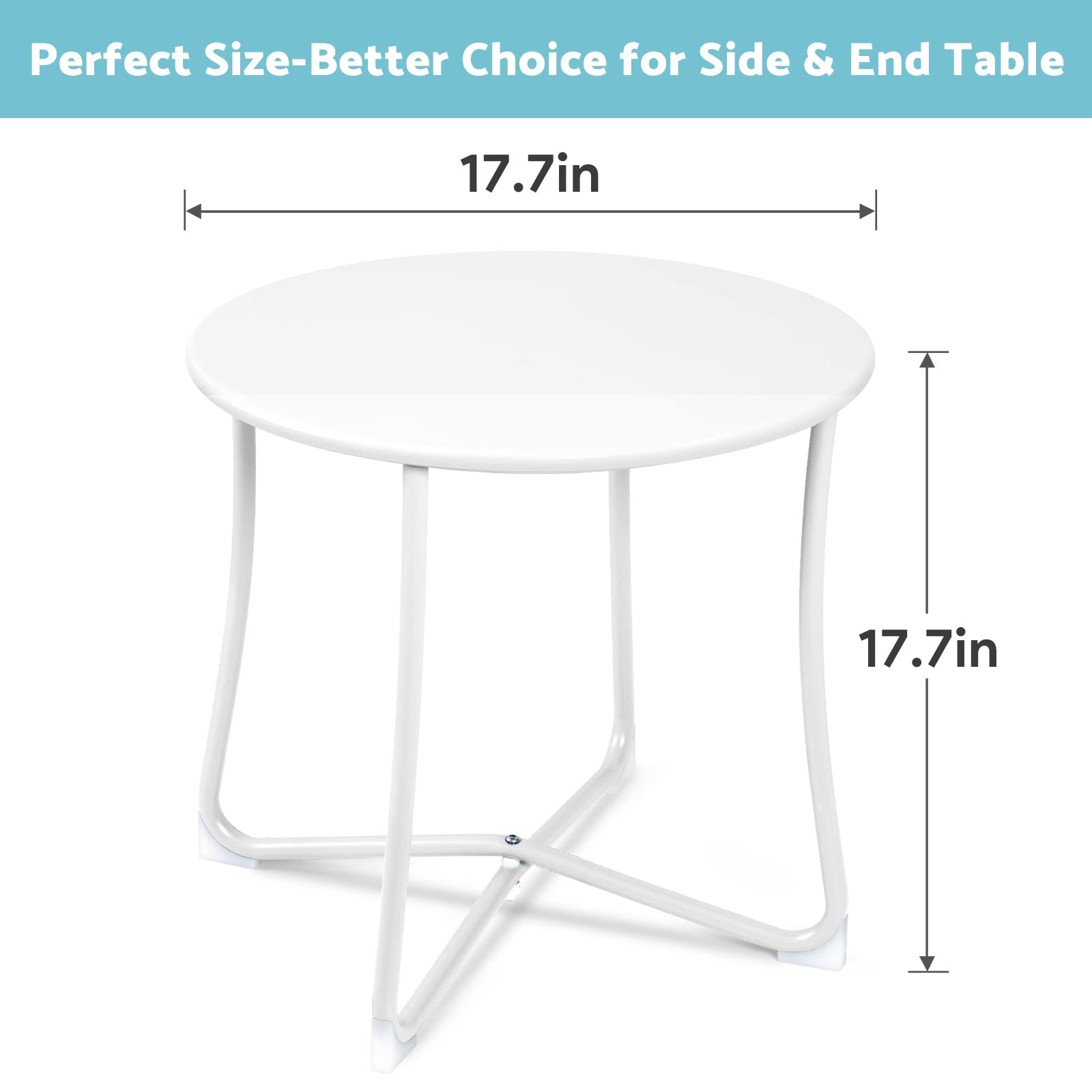 AMAGABELI GARDEN & HOME 18 Inch White Metal Patio Side Table - Weather Resistant & Anti-Rust Outdoor Coffee Table for Balcony, Garden, Yard, Porch - Perfect for Drinks, Snacks & Outdoor Relaxation