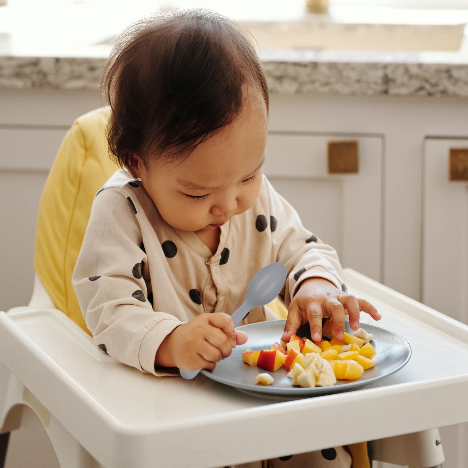 12 Pcs Kids Spoons and Forks Set - BPA Free Plastic Toddler Utensils, Reusable Baby Cutlery for Feeding | Microwave, Dishwasher & Freezer Safe | Perfect for Home, Travel & Daycare Use - Grey