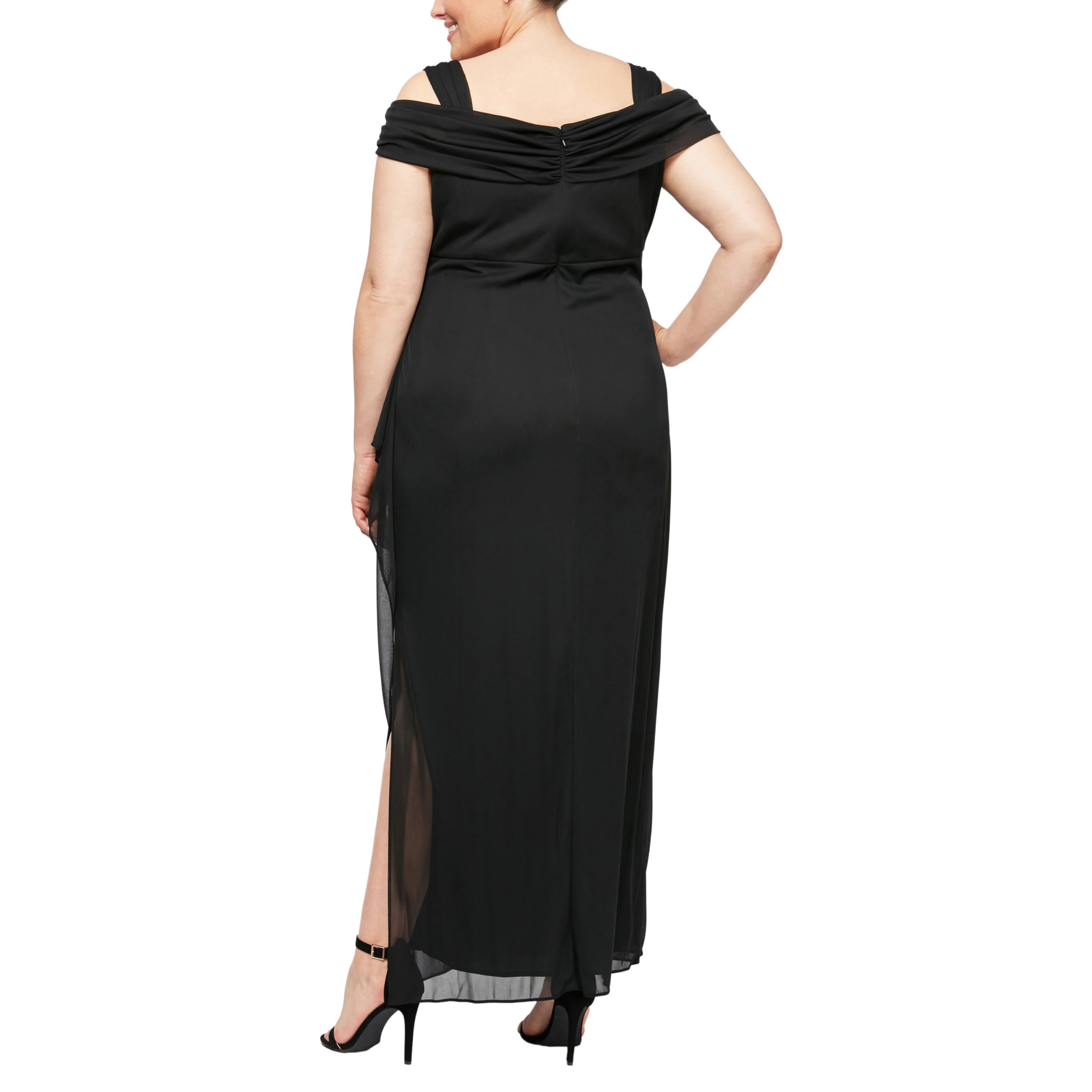 Alex Evenings Women's Plus Size Long Cold Shoulder Dress with Ruched Skirt - Elegant Formal Wear for Weddings, Parties & Special Occasions