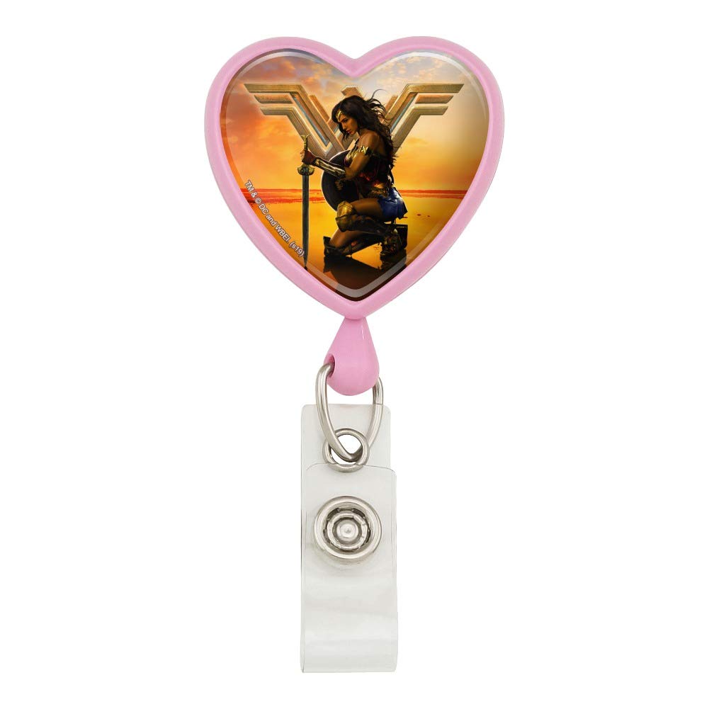 Wonder Woman Movie Poster Heart Lanyard Retractable Reel Badge ID Card Holder - Superhero Themed Accessory for Work, Conventions & Cosplay