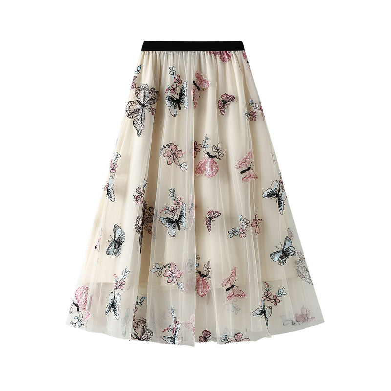 Embroidered Butterfly Mesh Skirt - High Waist Midi Swing Skirt for Women | Boho Fairy Aesthetic | Perfect for Festivals, Date Nights & Summer Outfits