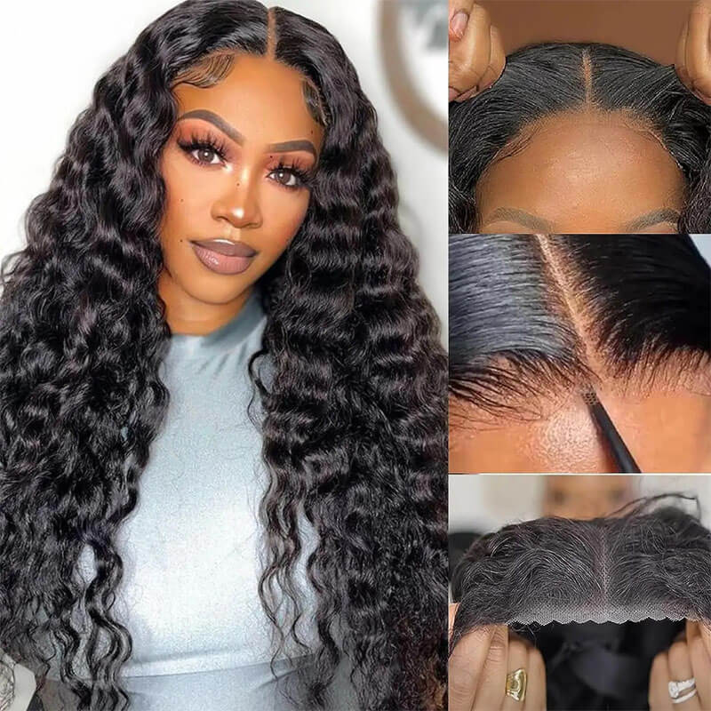 Eullair Deep Wave Glueless Human Hair Wig - 6x4 5x5 HD Lace Closure Wig - Pre Cut, Pre Plucked Hairline - 30s Quick Install - Perfect for Daily Wear, Parties & Special Occasions