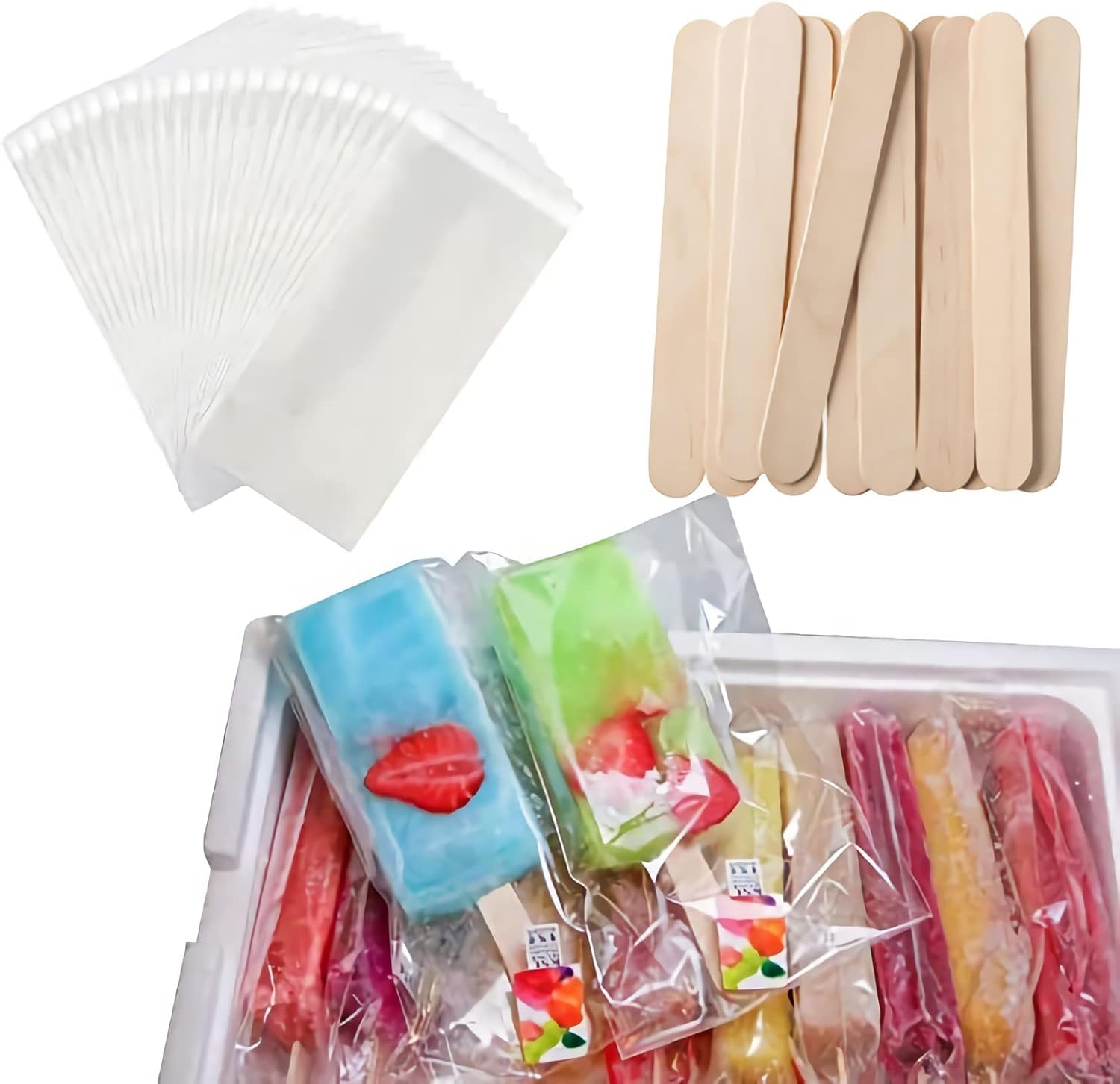 Miaowoof 200PCS Popsicle Sticks & Bags Set - 6.3