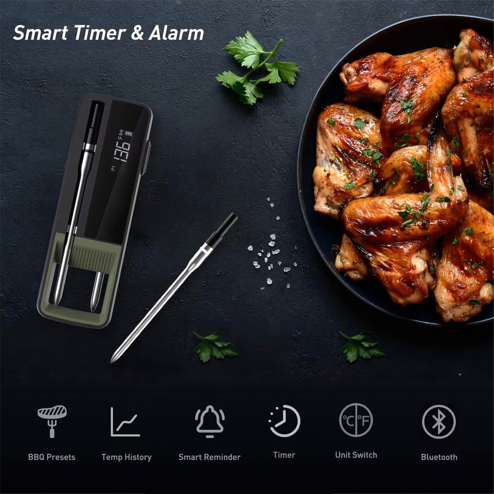 Smart Wireless Long Range Dual Probe Meat Thermometer - Digital BBQ Grill Cooking Thermometer for Smoker, Oven, Kitchen & Outdoor Grilling - Perfect for Steak, Turkey, Chicken & More