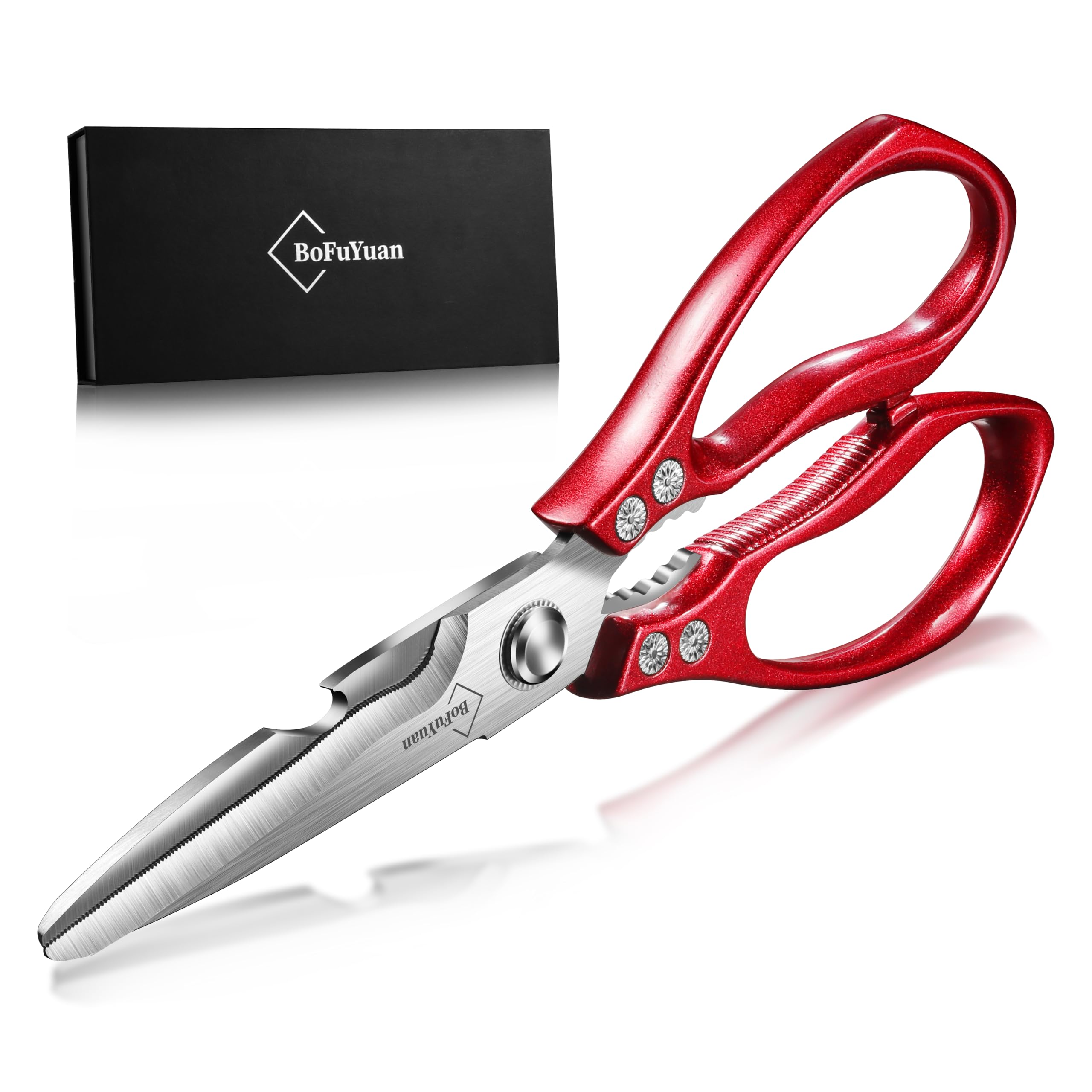 9-Inch Heavy Duty Kitchen Shears for Cutting Chicken, Meat & Food - Multipurpose Stainless Steel Cooking Scissors (Red) - Perfect for Meal Prep, Poultry Trimming & Herb Cutting
