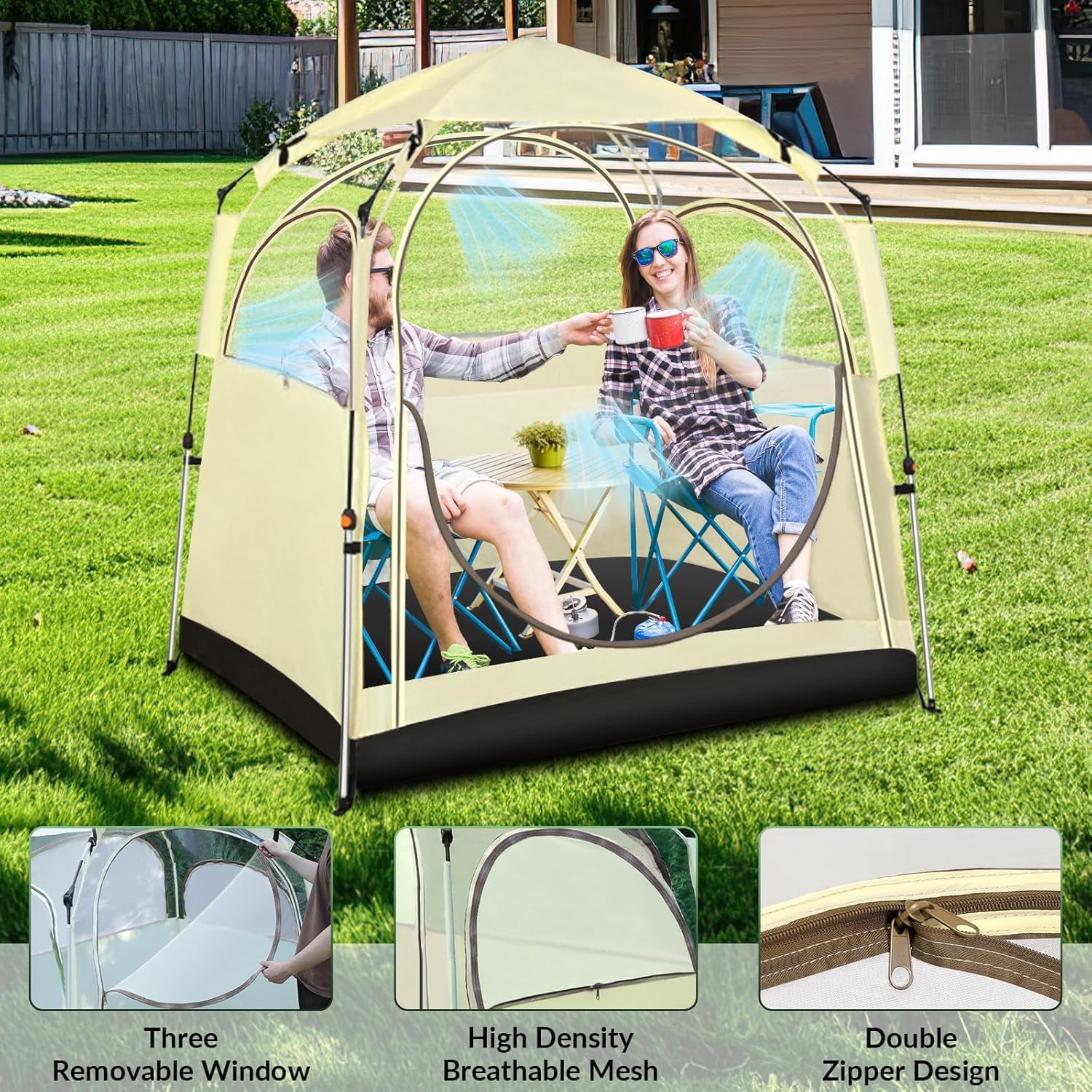 All-Weather Clear Sports Shelter Tent - Windproof & Rainproof Bubble Tent with Detachable Top Cover for 1-4 People | 540° Panoramic View for Camping, Fishing, Sports Events & Outdoor Adventures