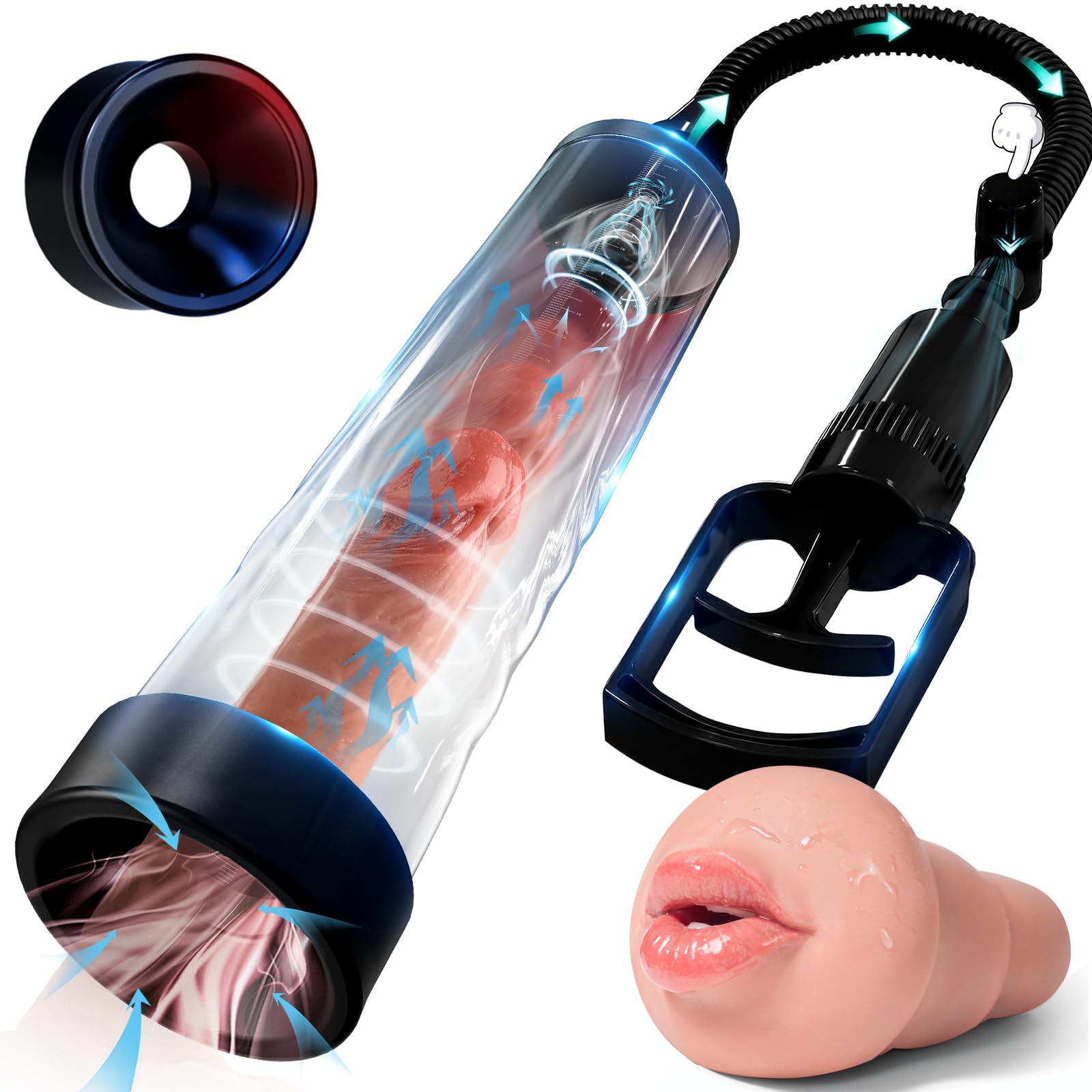 **Quilloria Manual Vacuum Penis Pump Extender - Realistic Mouth Male Masturbator for Erection & ED Support - Adult Male Sex Toy for Enhanced Stimulation & Performance - Perfect for Solo Play & Couples Intimacy**