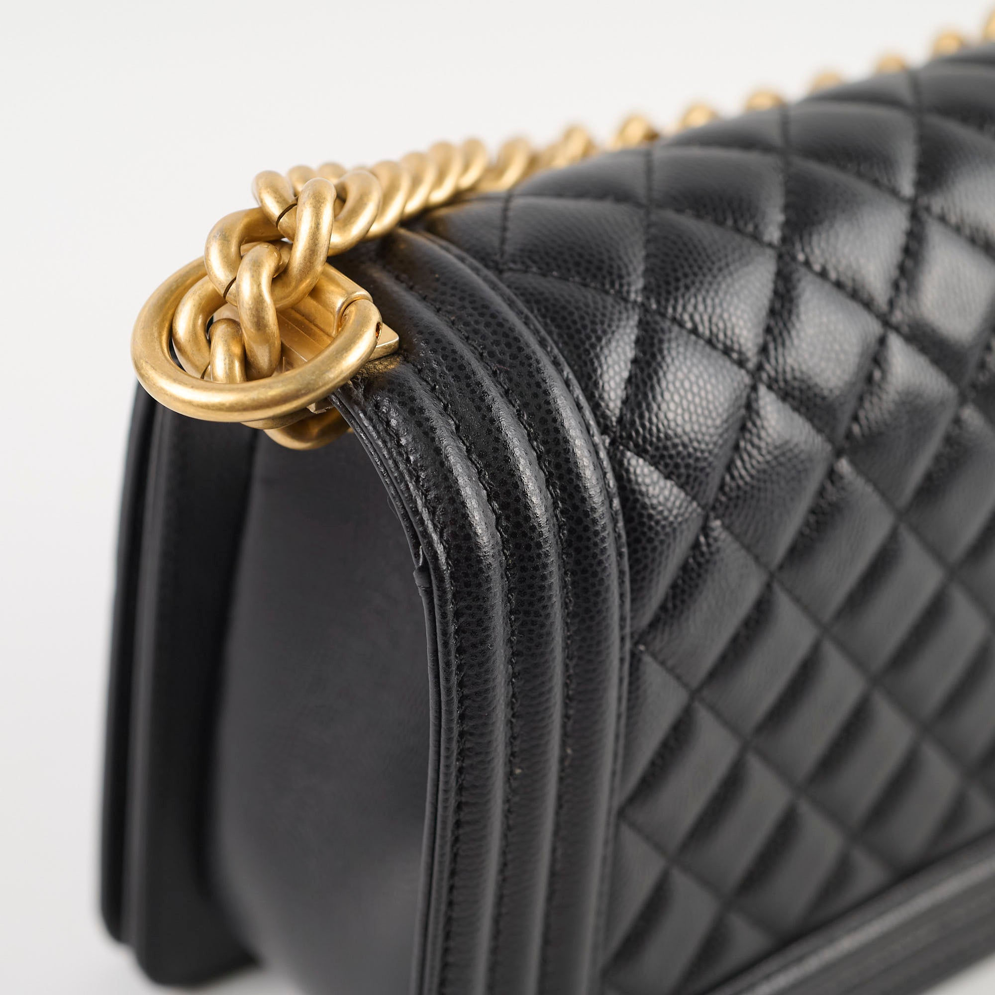 Chanel Old Medium Boy Bag Black Caviar Gold Hardware - Luxury Designer Handbag for Women, Perfect for Evening Parties & Special Occasions