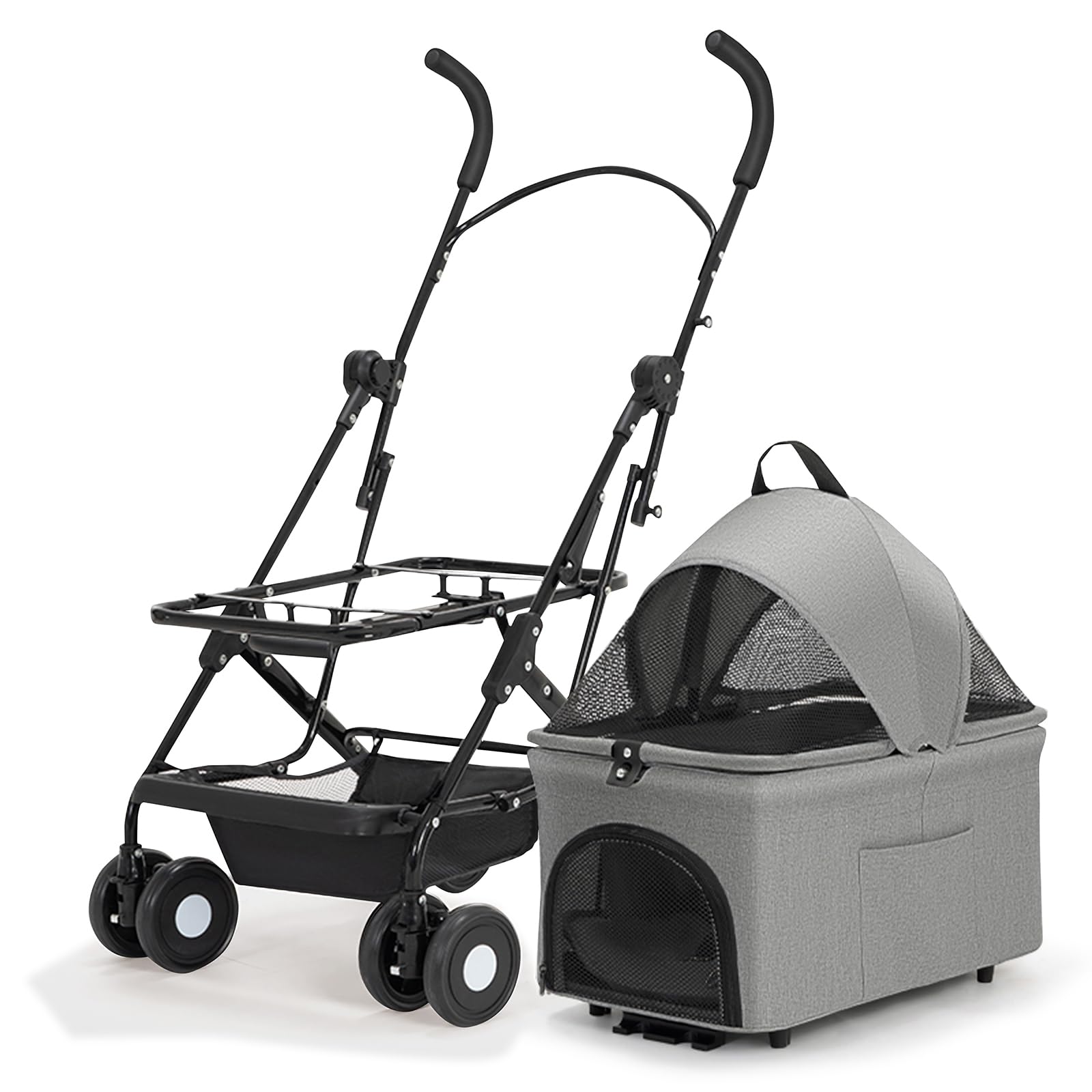 3 in 1 Folding Dog Stroller with Detachable Carrier - 4 Wheel Portable Pet Jogging Stroller for Small & Medium Dogs & Cats - Lightweight Travel Carrier for Outdoor Walks, Shopping & Vet Visits (Grey)