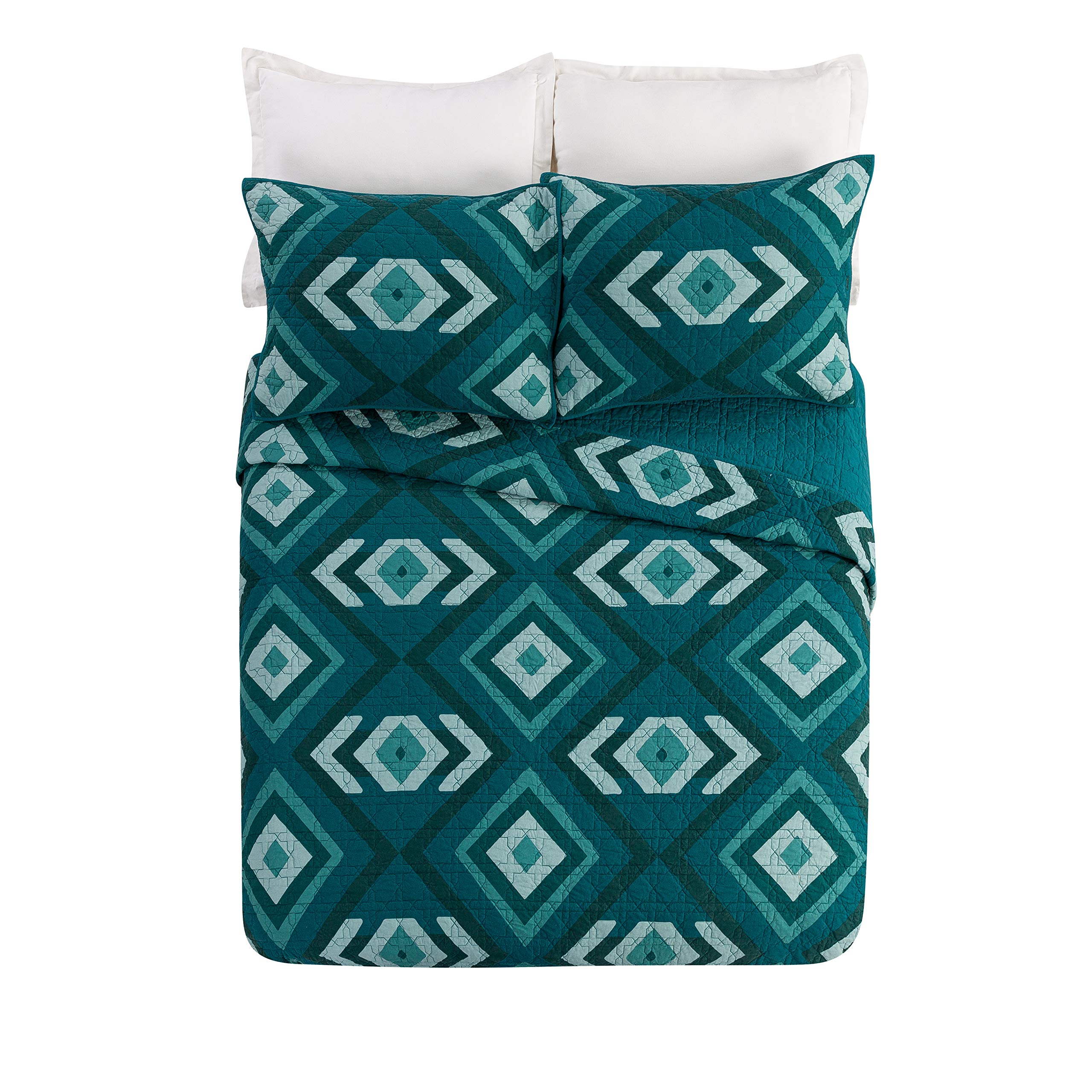 Jungalow Midway 100% Cotton 3-Piece Quilt Set King Size in Green - Soft Bedding for Cozy Bedrooms & Guest Rooms