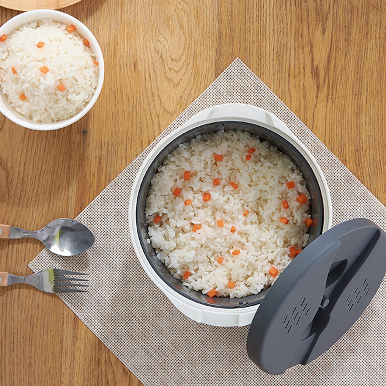 2L Microwave Rice Cooker & Pasta Cooker - BPA-Free Food Grade PP Material with Rice Spoon, Lid, Strainer & Steaming Pot - Perfect for Dorm, Office & Small Kitchen (Orange)