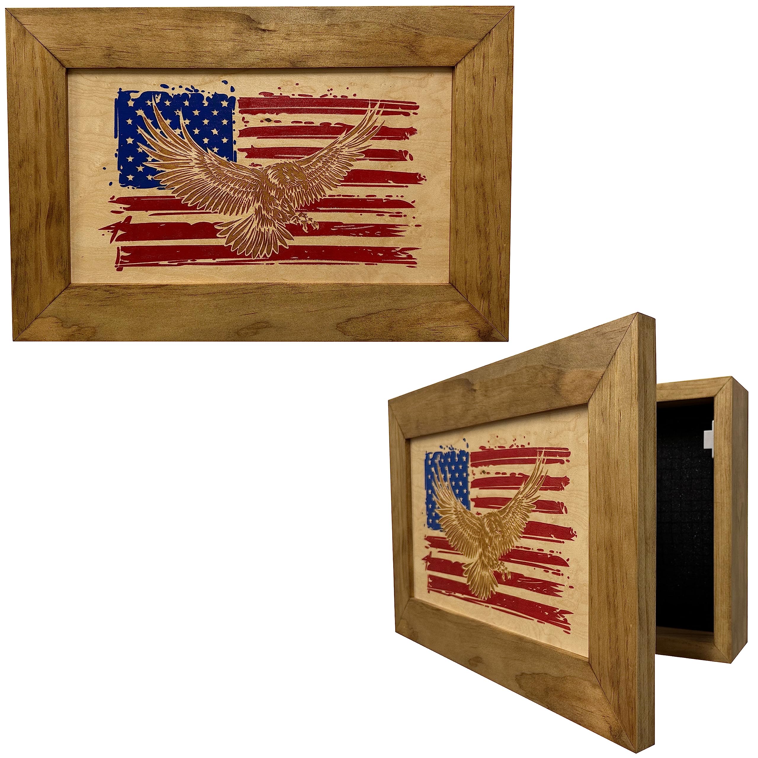 American Flag Hidden Gun Storage Cabinet with Eagle - Decorative & Secure Concealed Gun Safe by Bellewood Designs - Perfect for Home, Office & Cabin Security