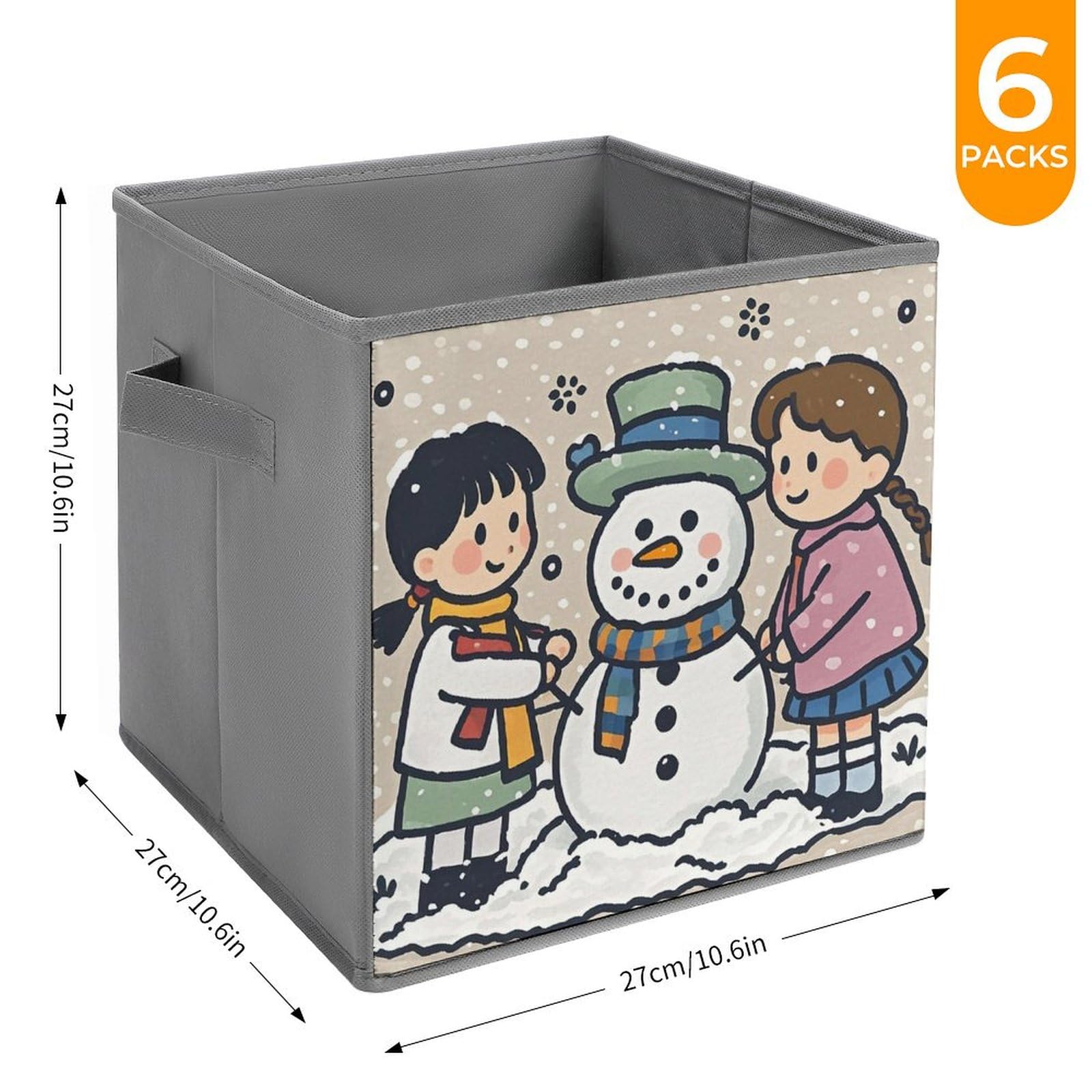 6-Piece Foldable Storage Bins with Handles - Large Capacity Snowman Printed Organizer Boxes for Playroom, Office & Home Organization | Perfect for Toys, Books & Seasonal Decor Storage