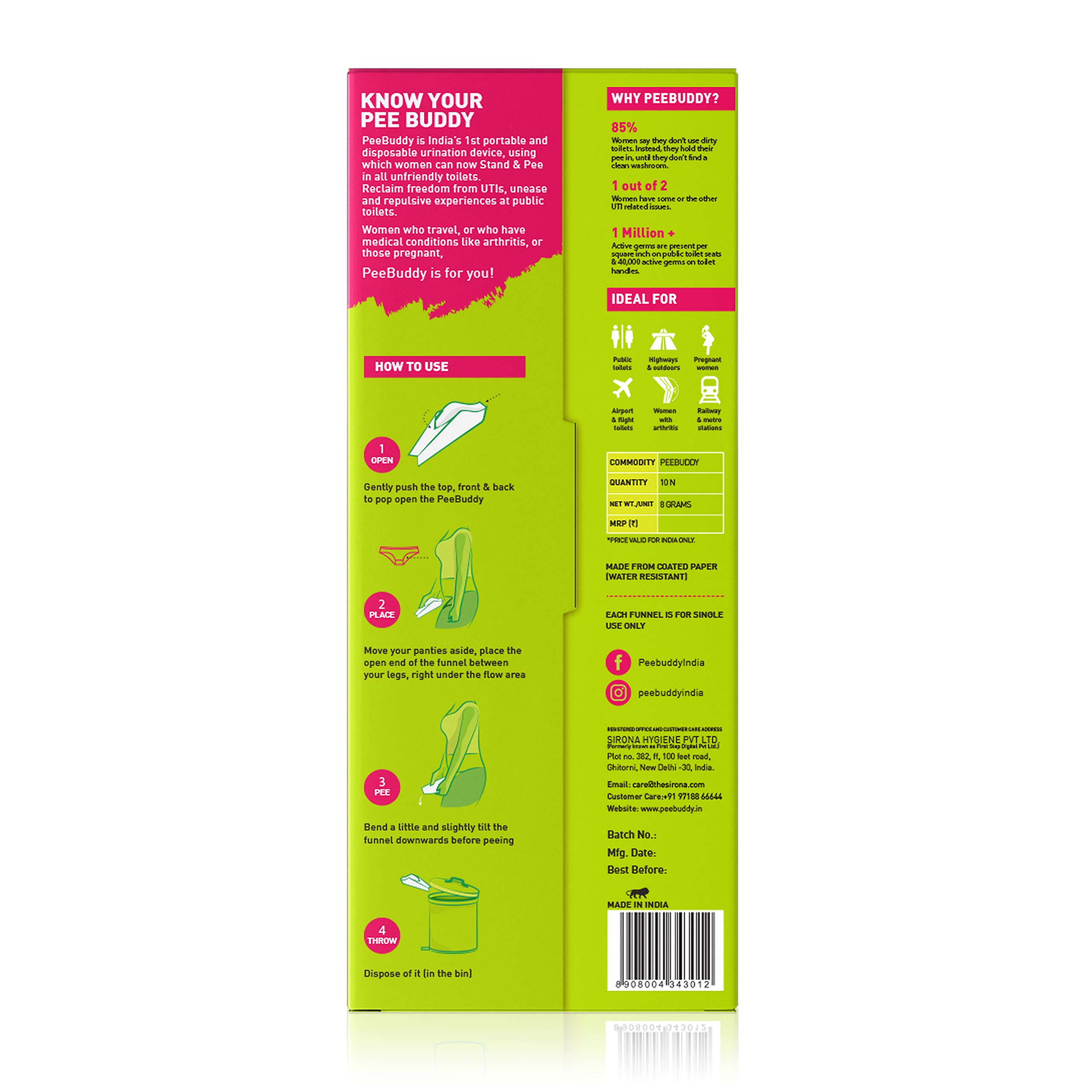 PEE BUDDY 10 Pack Disposable Female Urination Device for Women - Portable & Leak-Proof Stand to Pee Funnel | Perfect for Travel, Camping, Hiking, Public Toilets & Outdoor Activities | Compact Design for On-the-Go Convenience