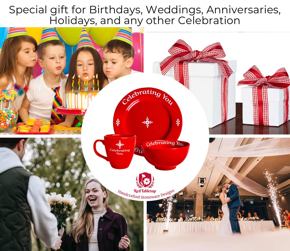 Red Plate, Mug & Bowl Set - Celebrating You Collection | Eco-Friendly Dinnerware for Holidays, Parties & Everyday Use