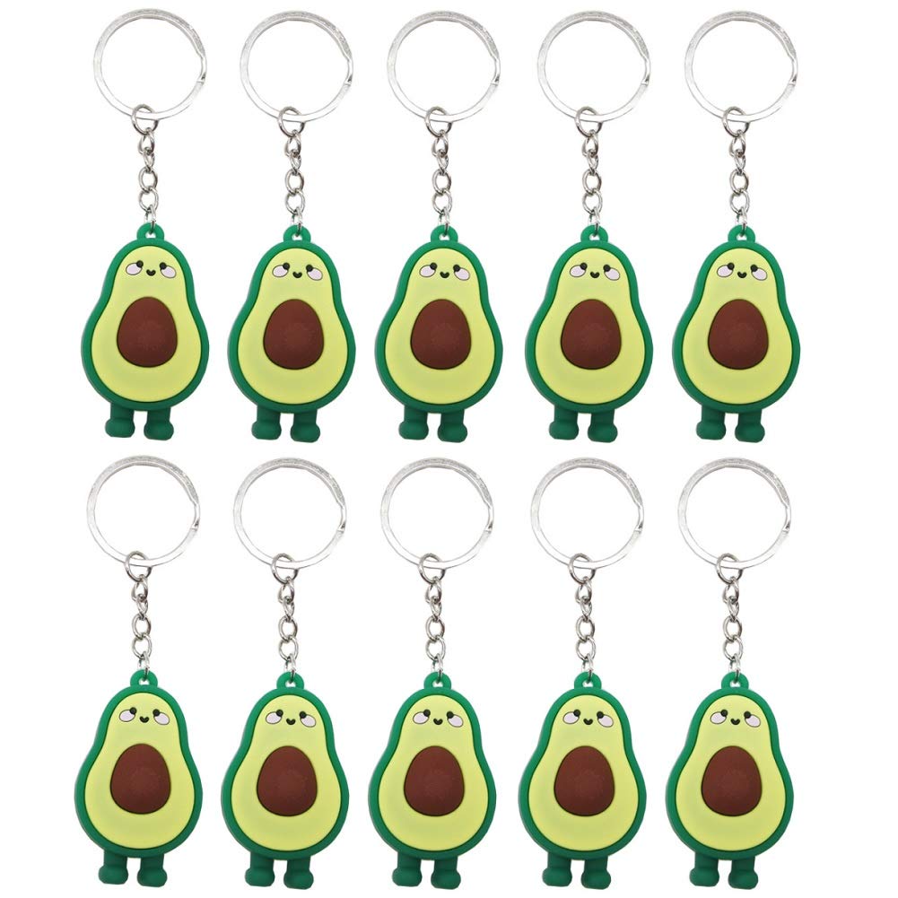 10Pcs Cute Avocado Keychain - PVC Fruit-Themed Party Favors for Kids Birthday, School Carnival Rewards & Gift Bags | Perfect for Party Decorations, Backpack Charms & Keyring Accessories