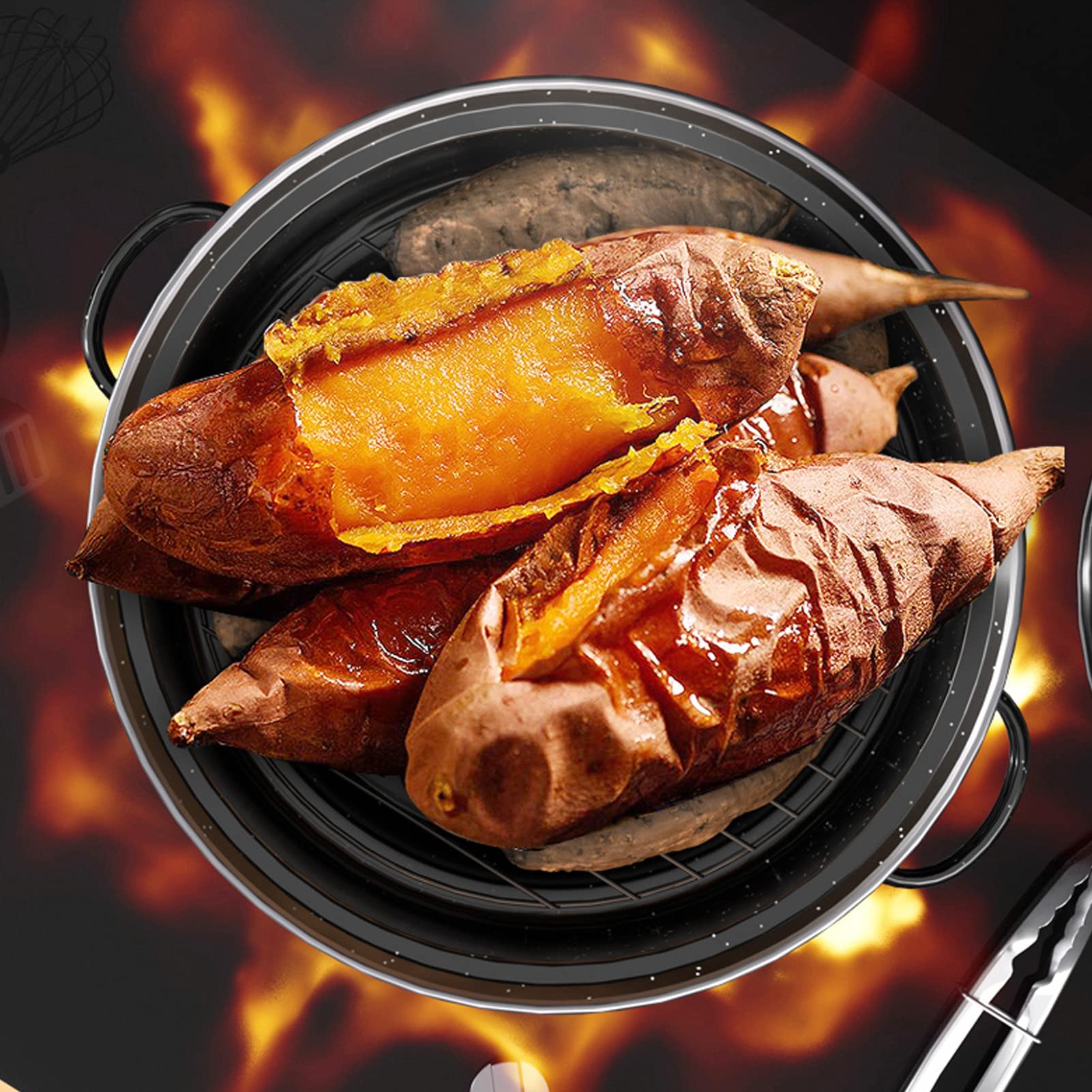 Speckled Black Covered Oval Roaster Pan with Iron Lid - 28cm Roasting Pan for Sweet Potatoes, Chestnuts & More | Perfect for Oven Roasting, Holiday Meals & Family Dinners