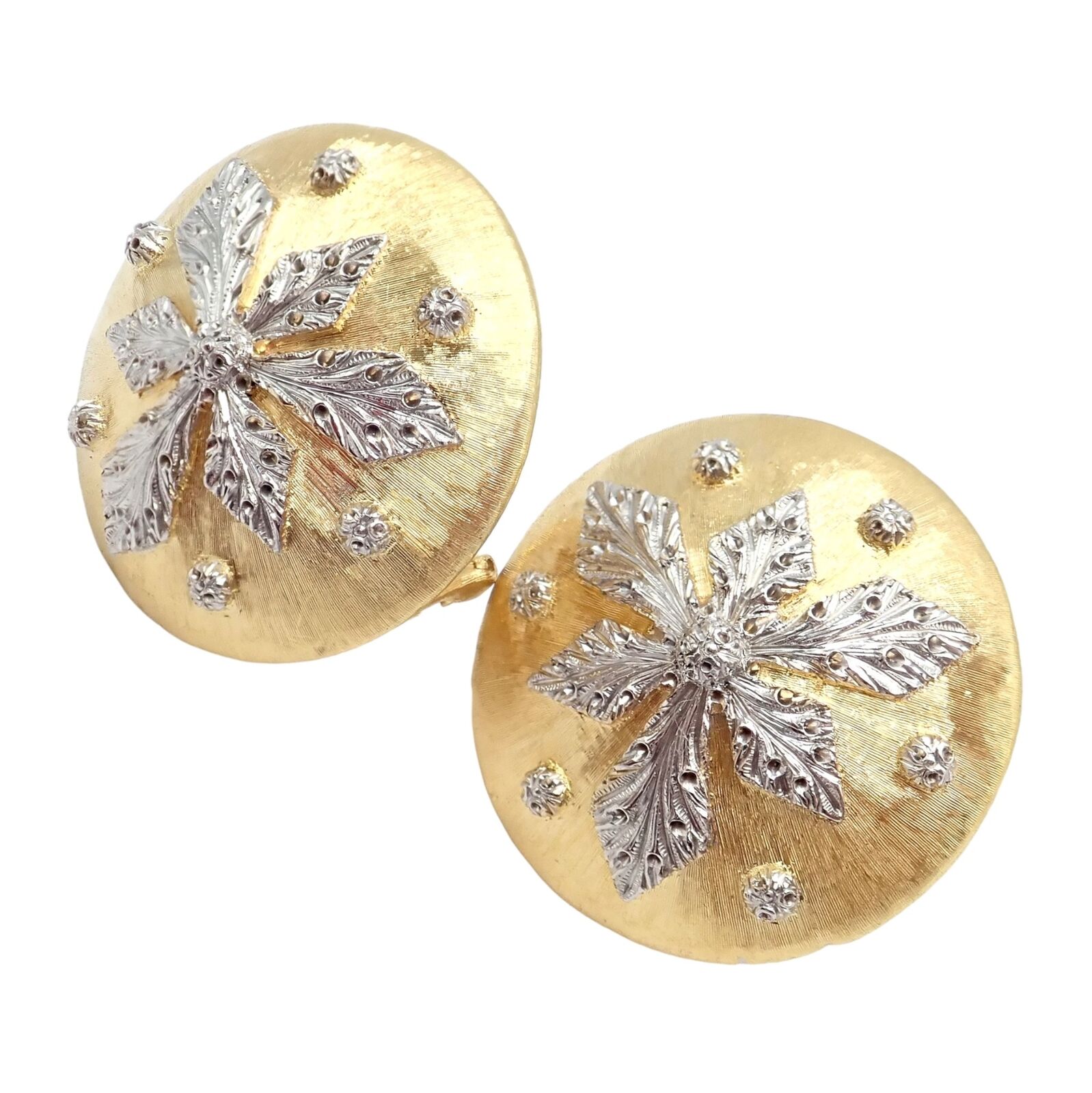 Vintage Mario Buccellati 18k Yellow & White Gold Geminato Large Button Earrings - Luxury Italian Jewelry for Women - Perfect for Weddings, Parties & Special Occasions