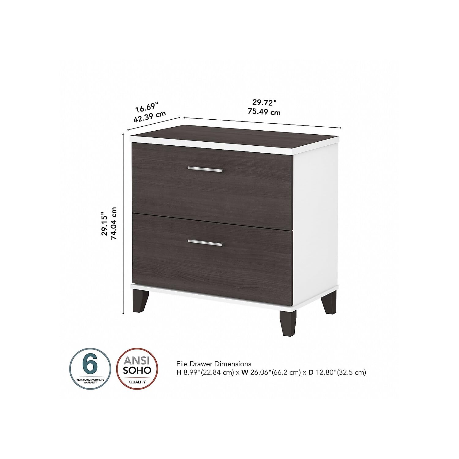 Bush Furniture 2 Drawer Lateral File Cabinet - Letter & Legal Size Document Storage for Home Office or Professional Workspace - Somerset Collection in White & Storm Gray - Perfect for Organizing Files, Contracts and Office Supplies