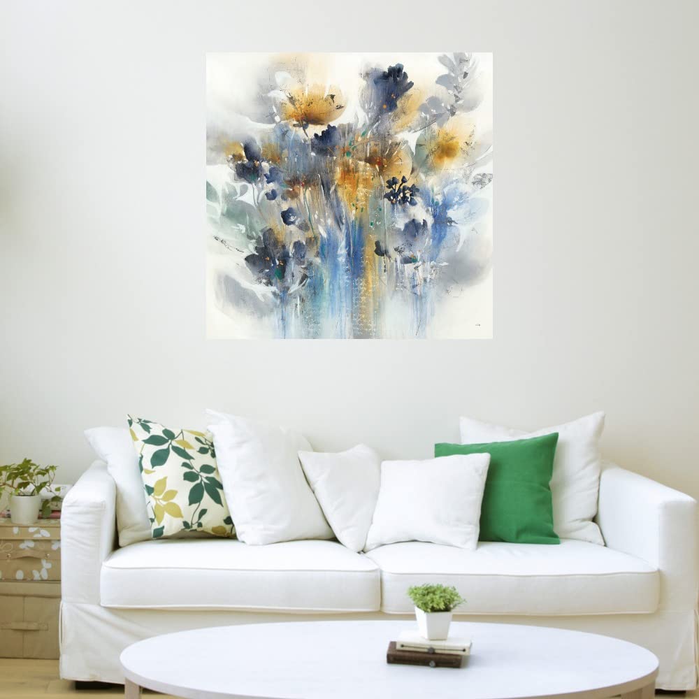 Indigo Botanical Canvas Wall Art - 37x37 Inch Handmade Plant Decor for Bathroom & Bedroom | Nature-Inspired Home Decor by Artist K. Nari | Perfect for Spa, Living Room & Office Wall Decor