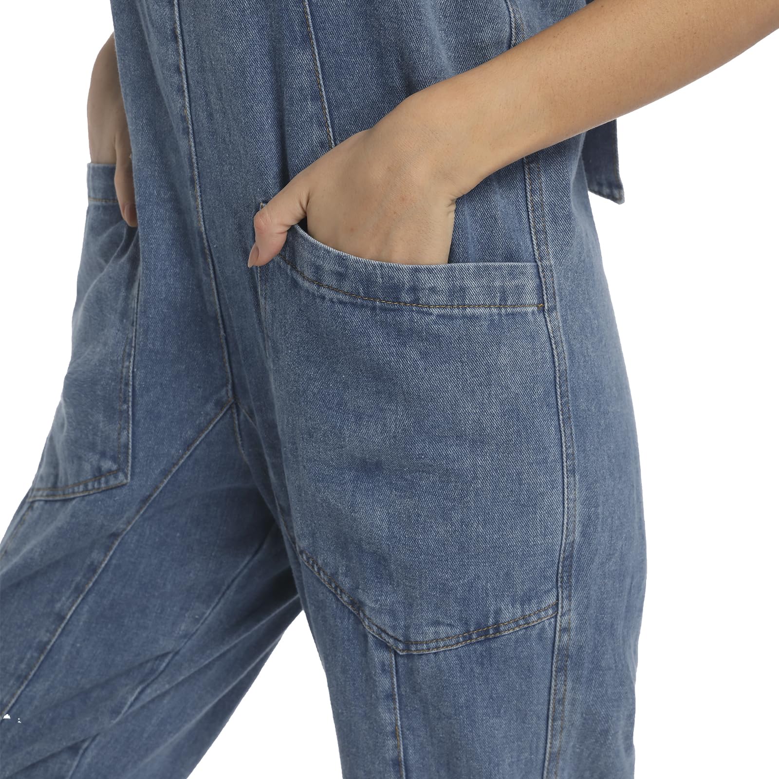 Women's Baggy Denim Jumpsuit with Pockets - Casual Streetwear Outfit